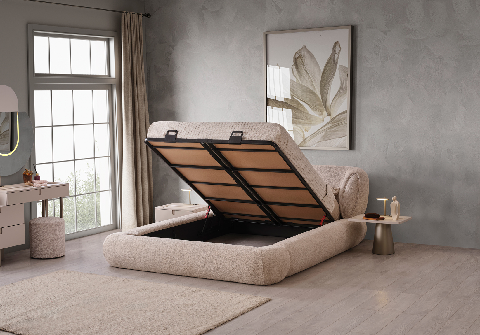 Netline Home Interior Vegas Bedroom Set with bed, nightstands, and dresser in a modern bedroom style.