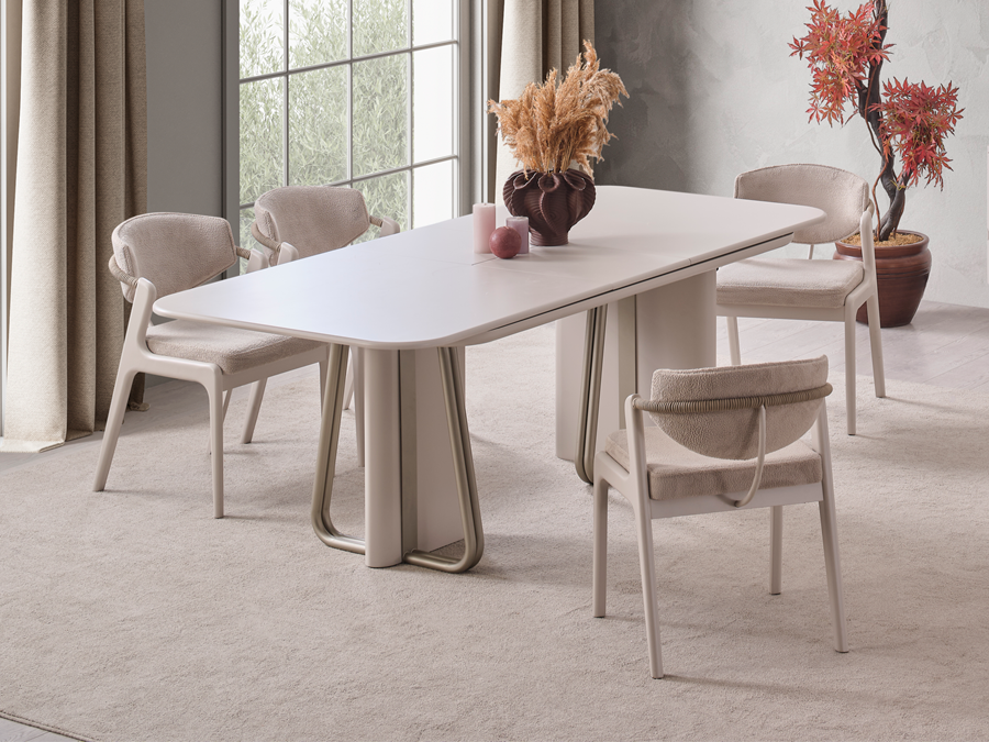 Netline Home Interior Vegas dining table with matching chairs, stylish family dining set in a modern kitchen setting.