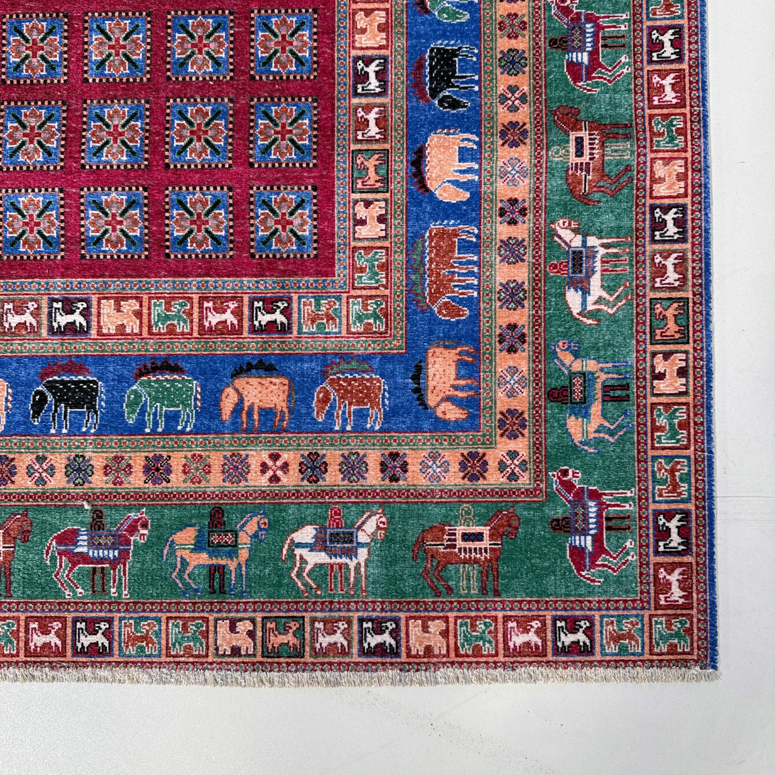 Netline Home Red Burgundy Blue Navy Green Khaki Classic Vintage Machine Washable Chenille Rug Design 3023-01 - Gallery Image 3 - Netline Home