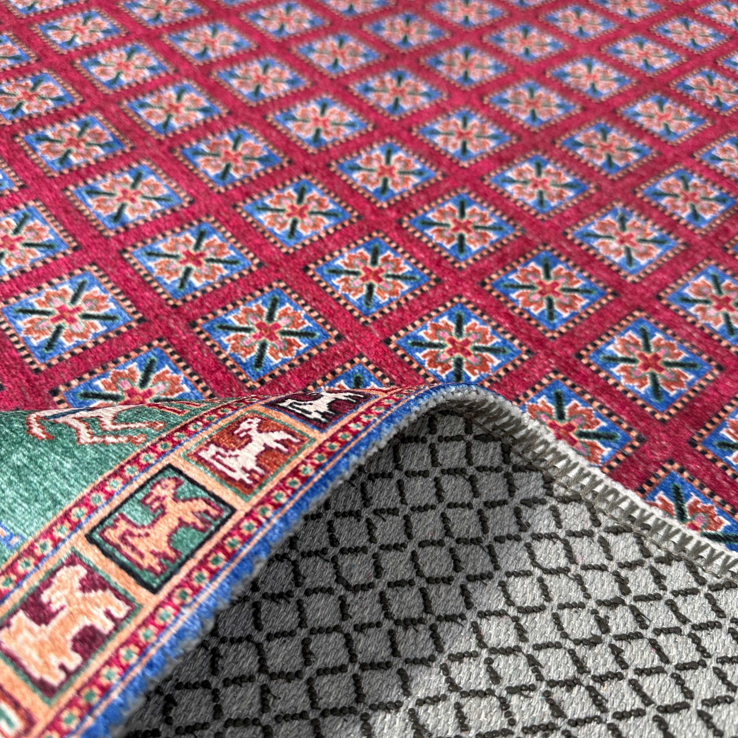 Netline Home Red Burgundy Blue Navy Green Khaki Classic Vintage Machine Washable Chenille Rug Design NH7128 - Gallery Image 5 - Netline Home