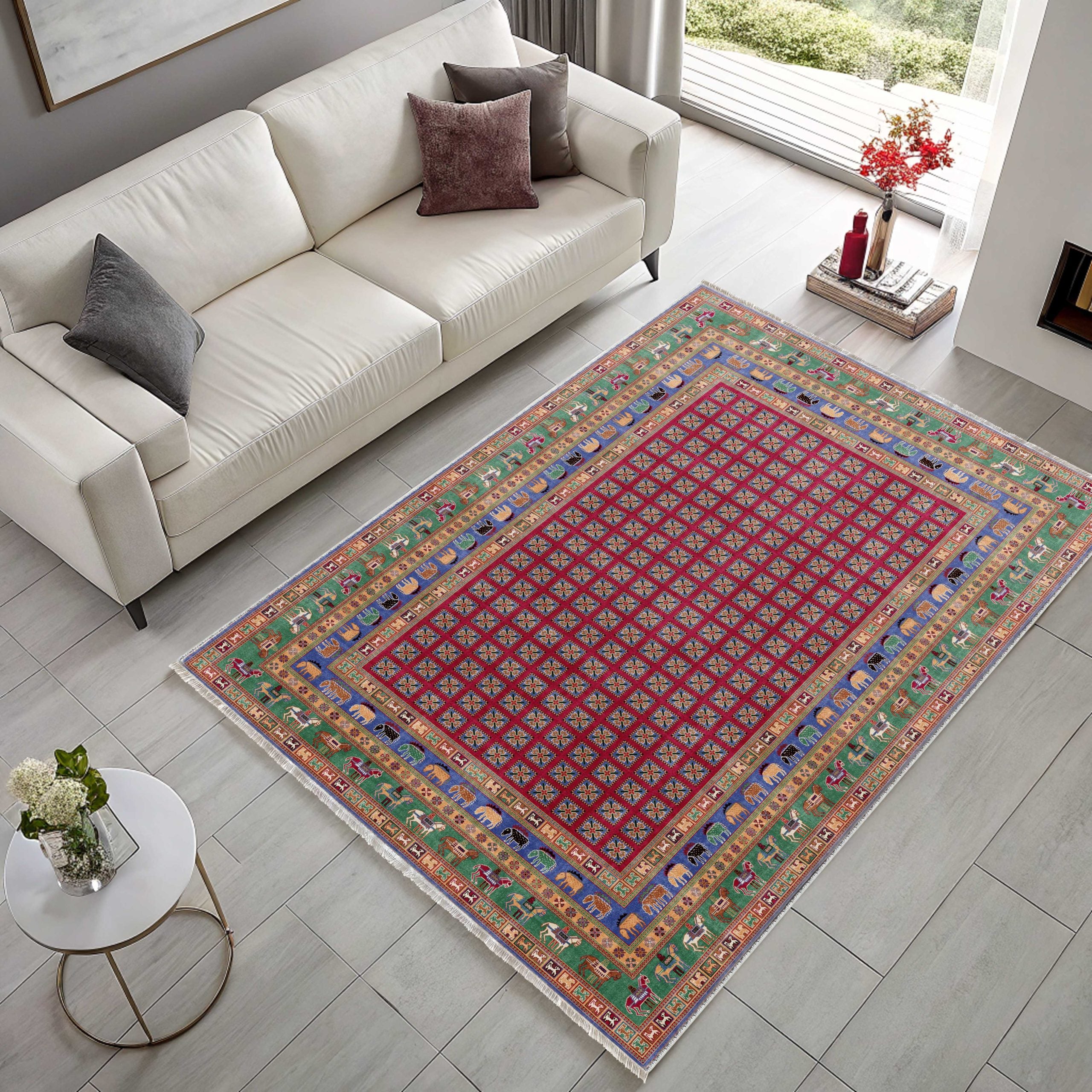 Netline Home Red Burgundy Blue Navy Green Khaki Classic Vintage Machine Washable Chenille Rug Design 3023-01 - Detailed Photoshoot - Netline Home