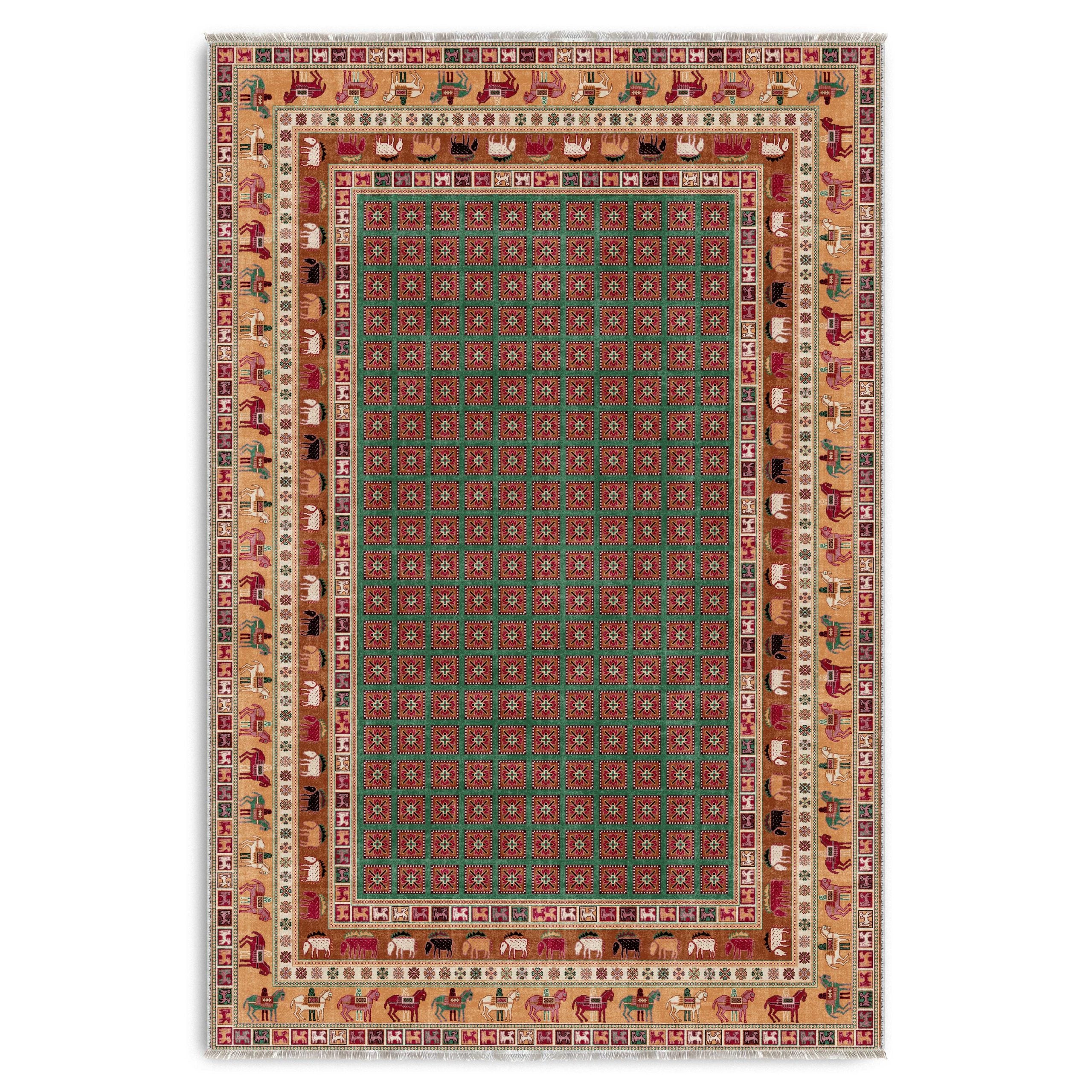 Netline Home Red Burgundy Blue Navy Green Khaki Classic Vintage Machine Washable Chenille Rug Design NH7129 - Hilltop Photoshoot - Netline Home