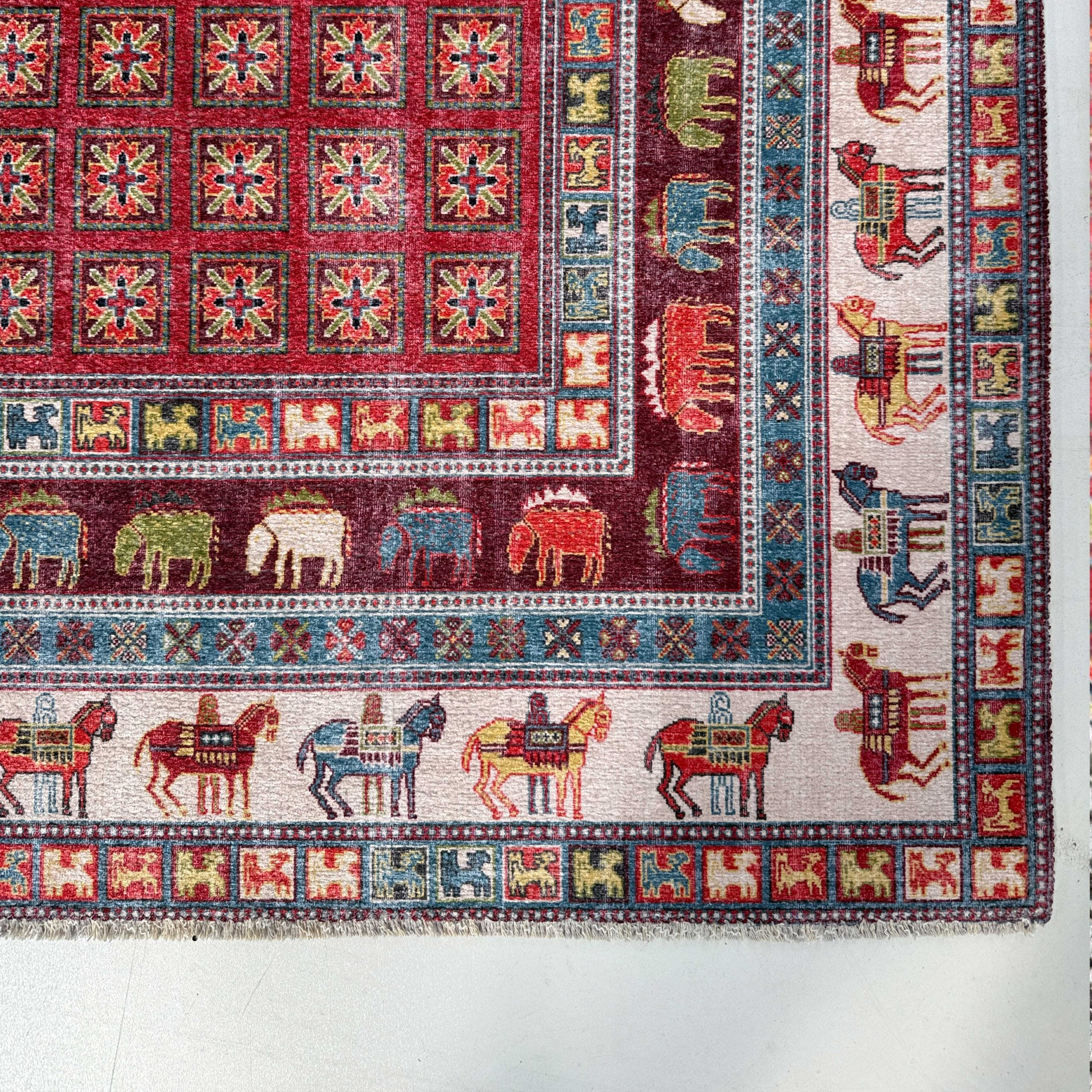 Netline Home Red Burgundy Orange Terracotta Classic Vintage Machine Washable Chenille Rug Design 3023-03 - Gallery Image 3 - Netline Home