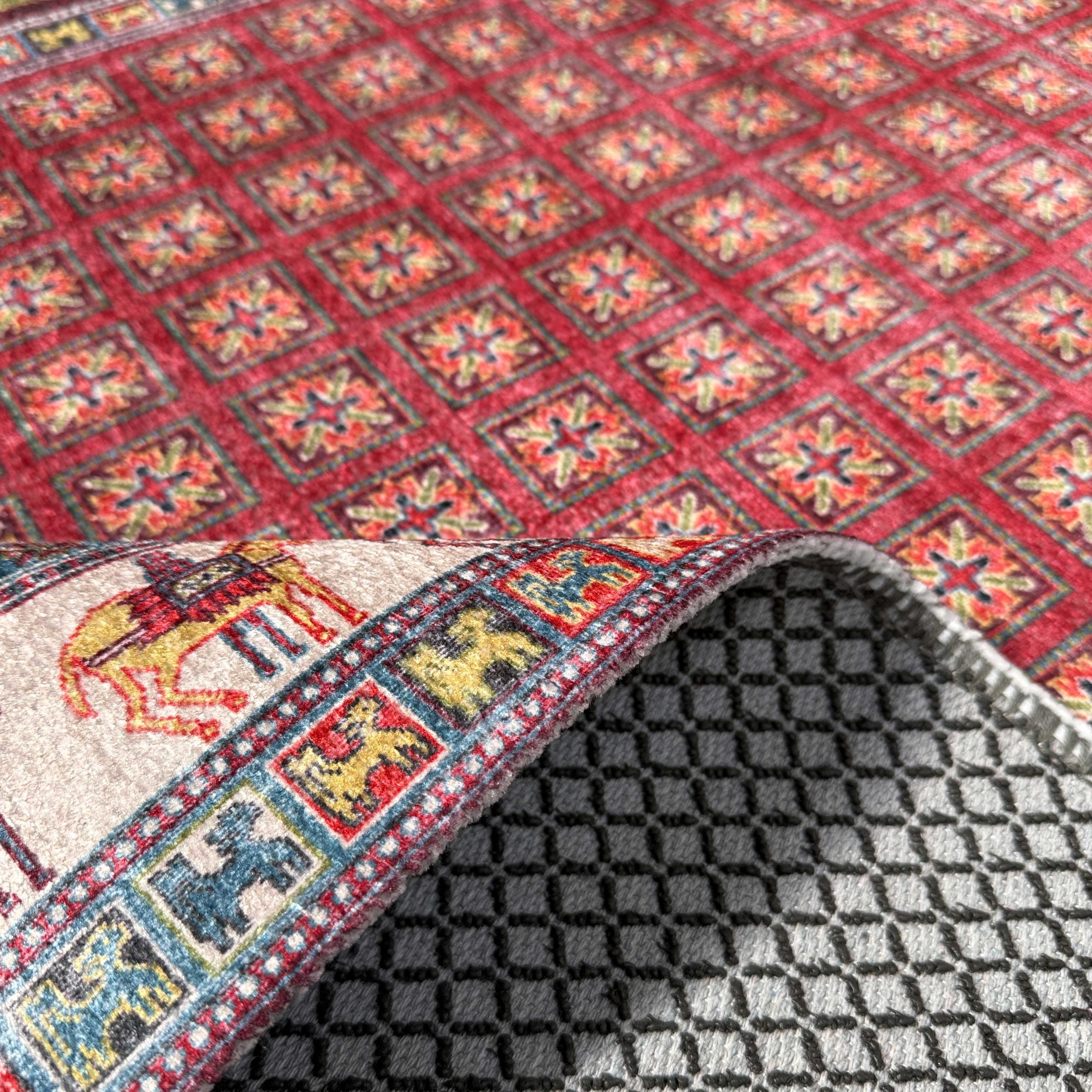 Netline Home Red Burgundy Orange Terracotta Classic Vintage Machine Washable Chenille Rug Design 3023-03 - Gallery Image 5 - Netline Home