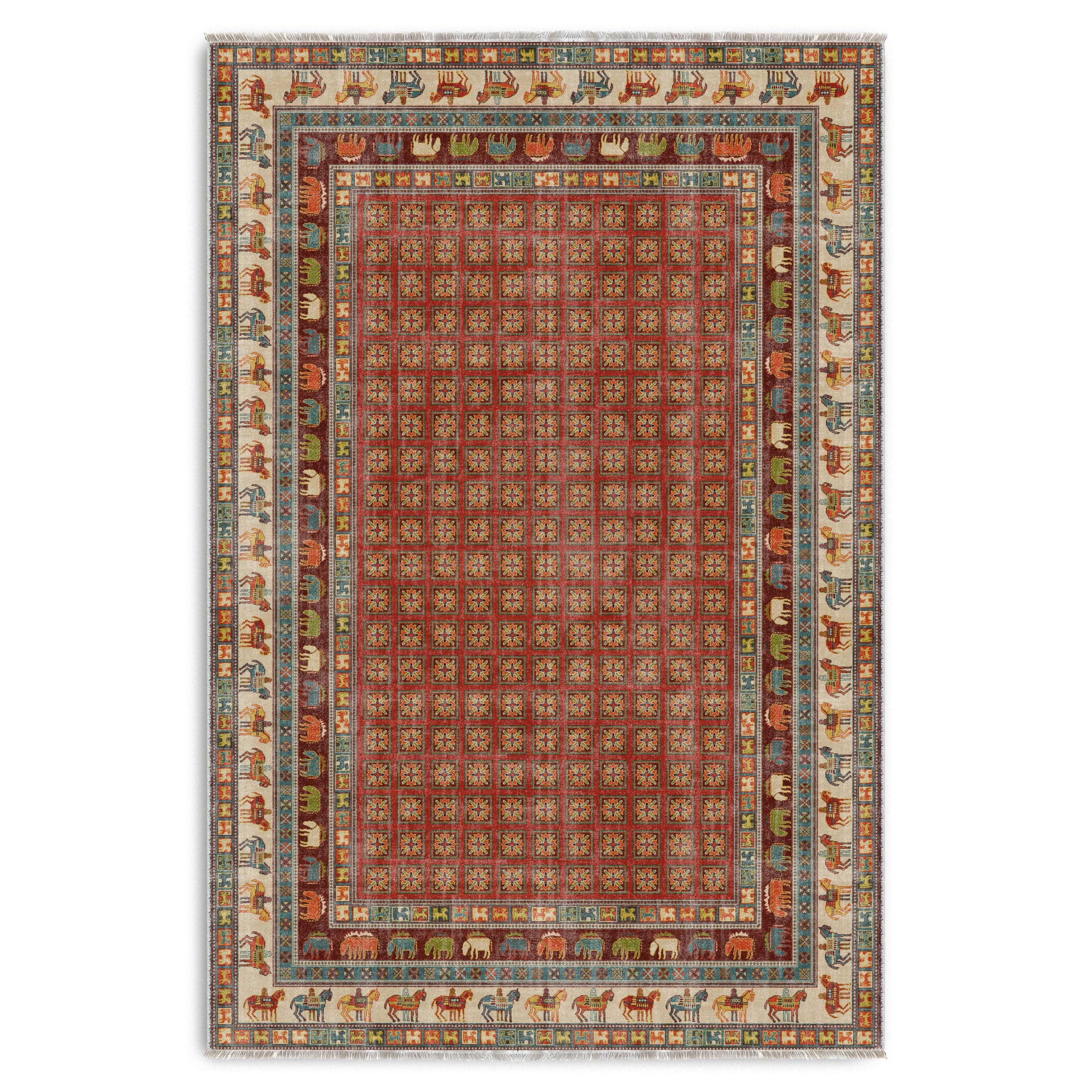 Netline Home Red Burgundy Orange Terracotta Classic Vintage Machine Washable Chenille Rug Design 3023-03 - Hilltop Photoshoot - Netline Home
