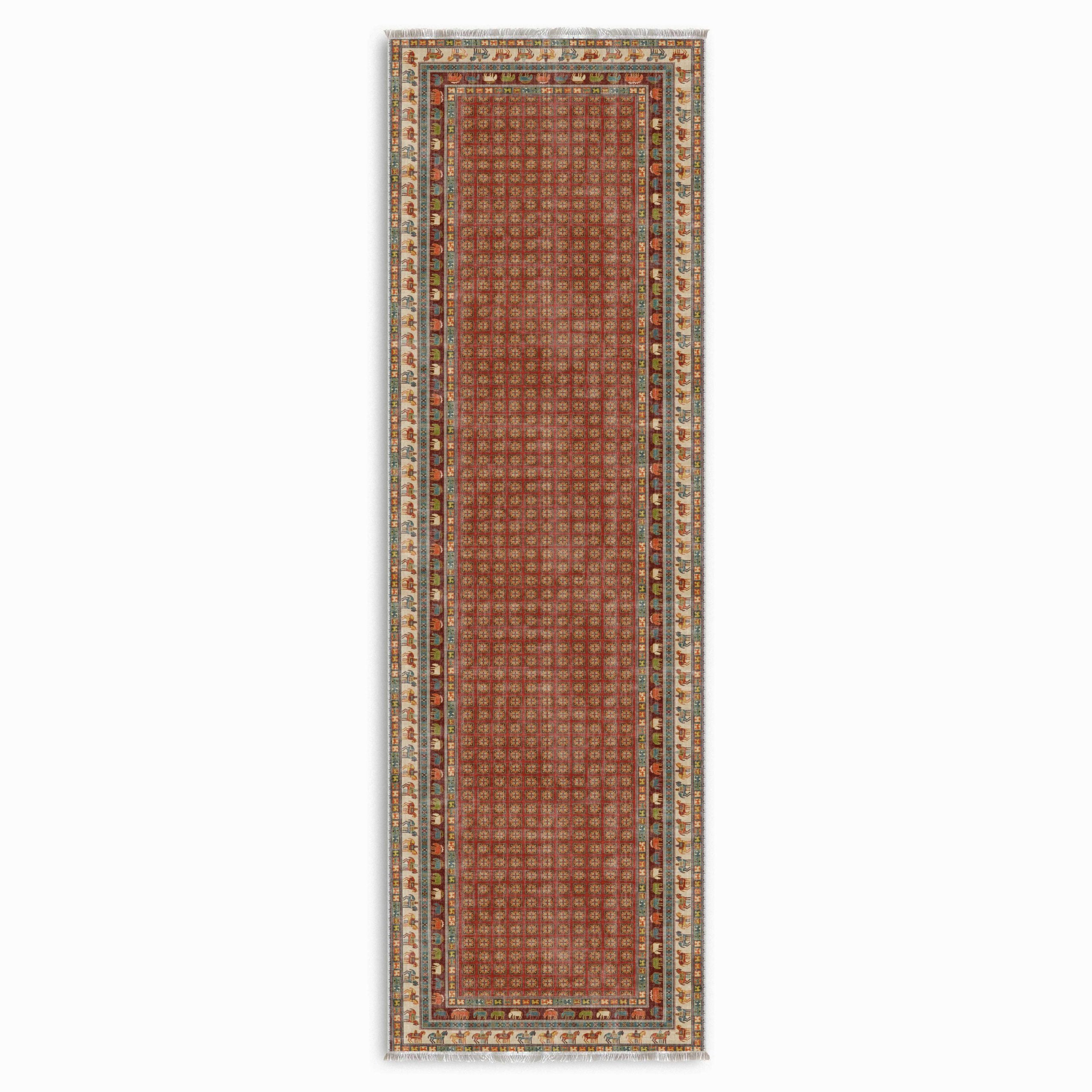 Netline Home Red Burgundy Orange Terracotta Classic Vintage Machine Washable Chenille Rug Design 3023-03 - Gallery Image 6 - Netline Home