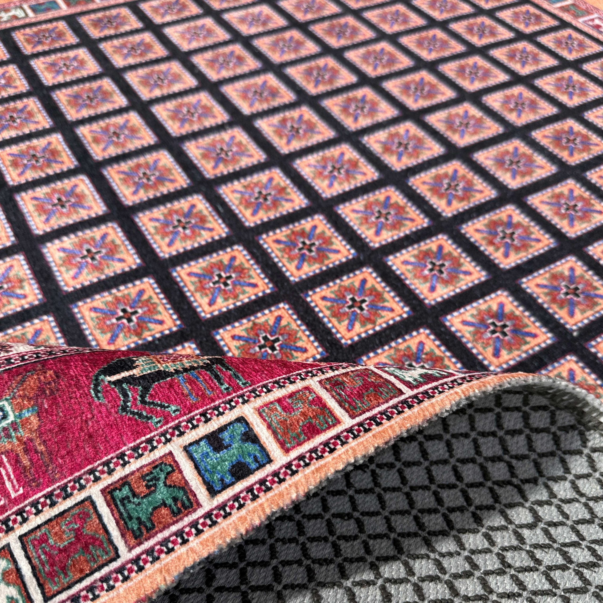 Netline Home Red Burgundy Blue Navy Classic Vintage Machine Washable Chenille Rug Design NH7131 - Gallery Image 5 - Netline Home