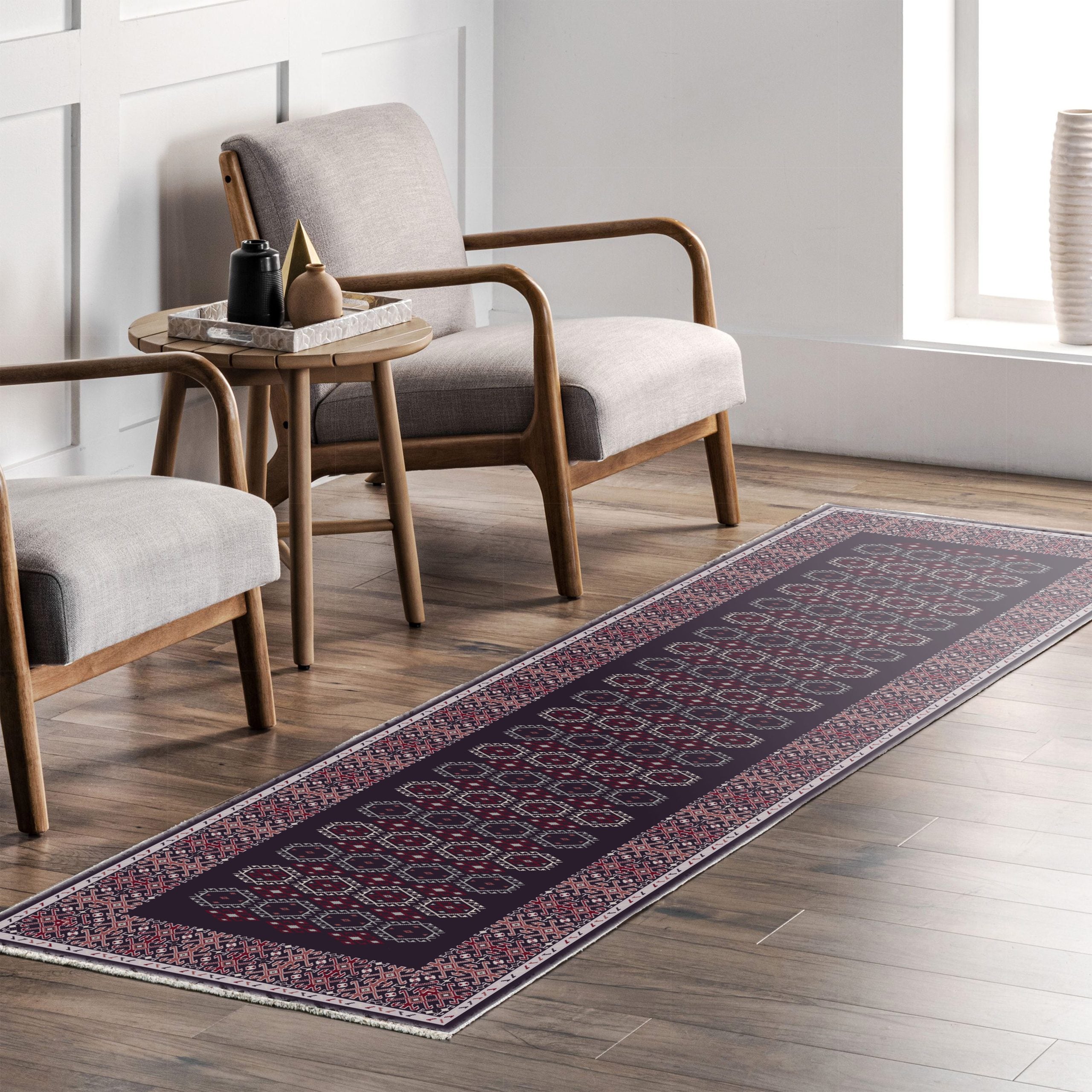 Netline Home Blue Navy Ethnic Classic Machine Washable Chenille Rug Design NH7047 - Gallery Image 7 - Netline Home