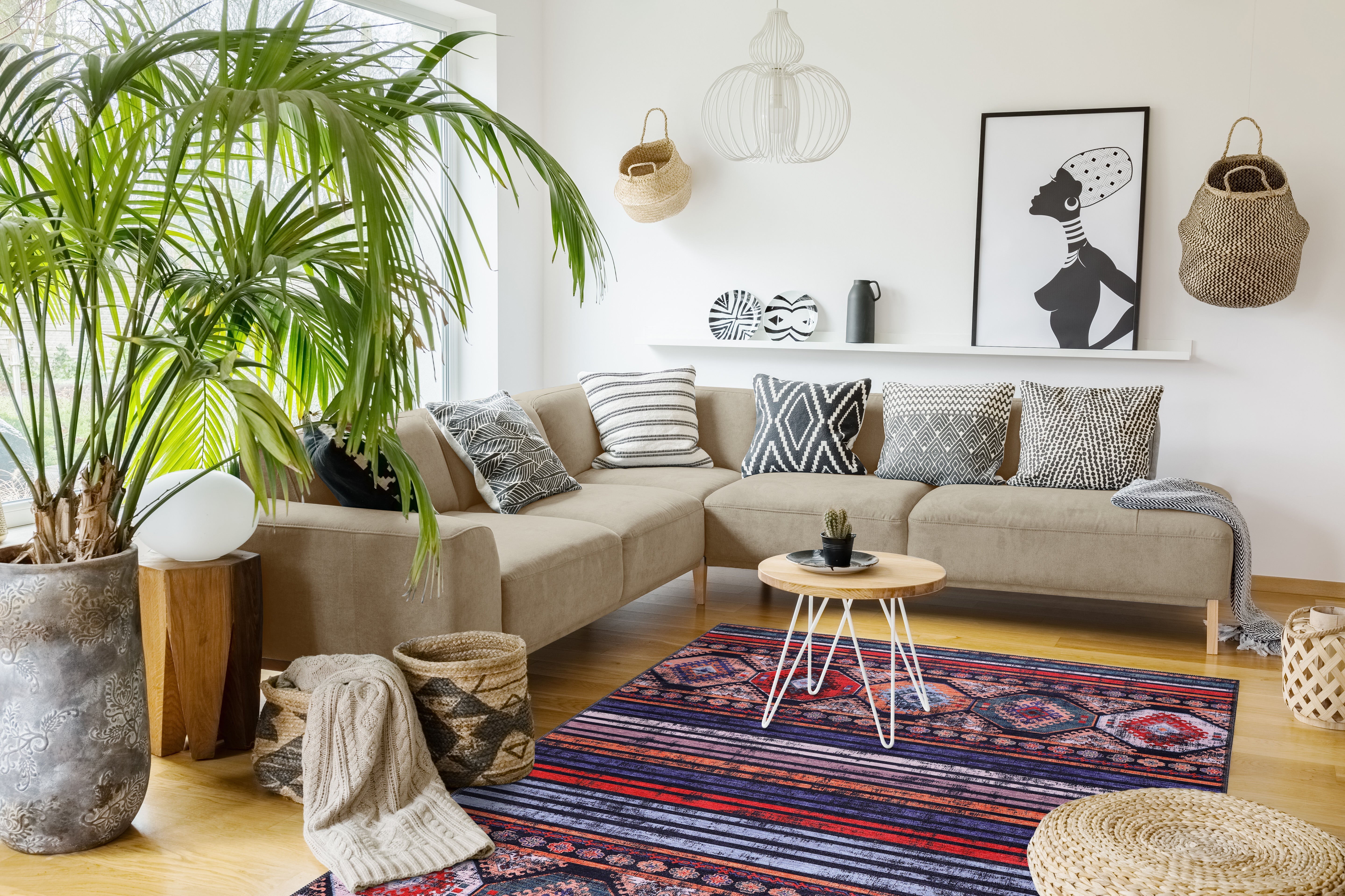 Netline Home Rugs Depot Geometric Black & White Patchwork Washable Rug Design 1336