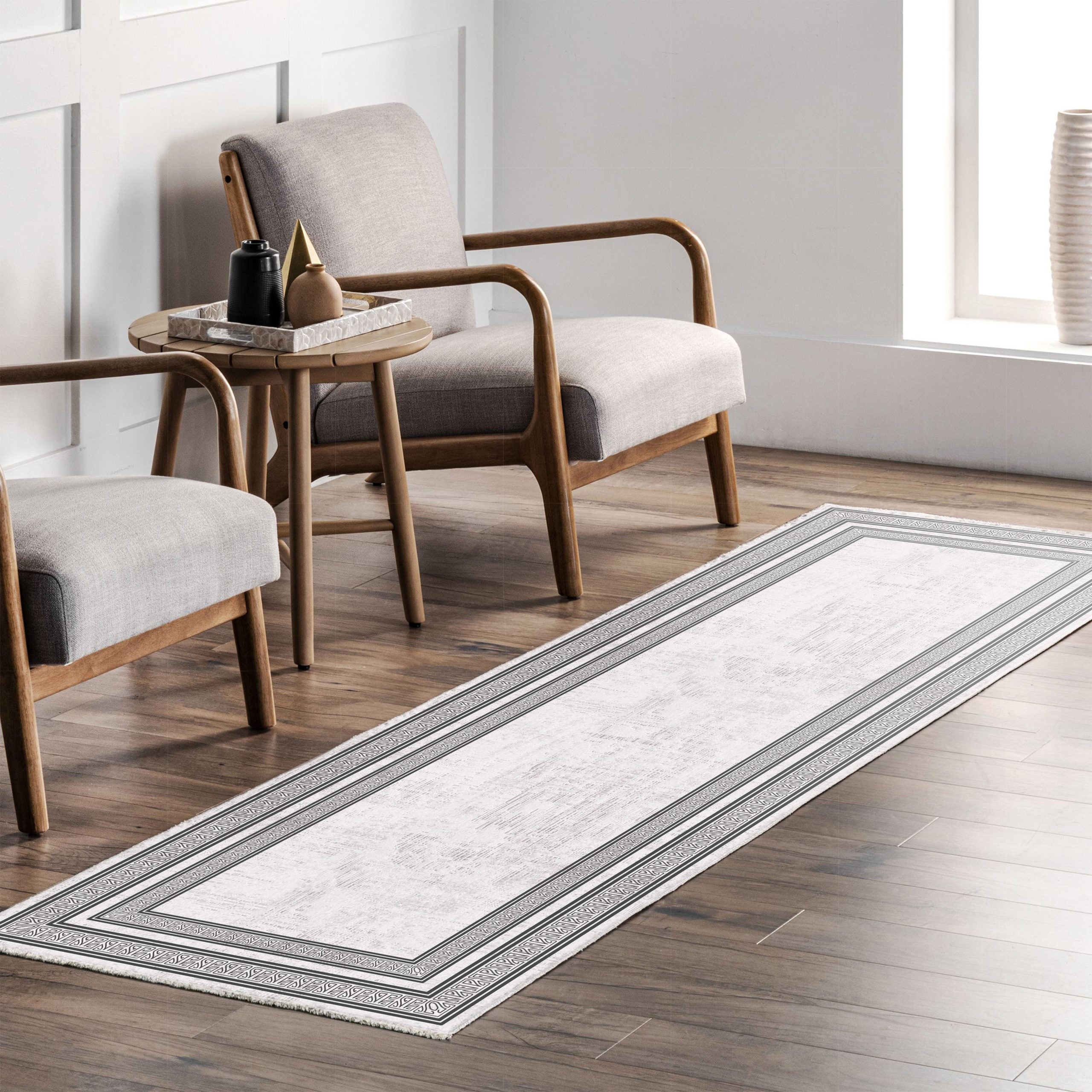 Netline Home Gray Silver Classic Modern Machine Washable Chenille Rug Design 382-02 - Gallery Image 7 - Netline Home