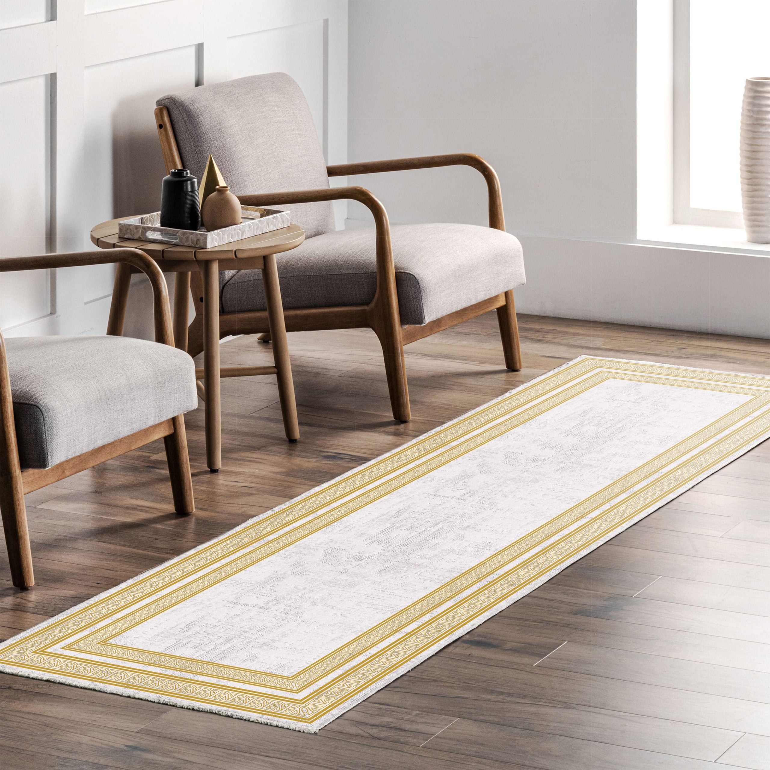 Netline Home Gray Silver Yellow Gold Classic Modern Machine Washable Chenille Rug Design 383-01 - Gallery Image 7 - Netline Home