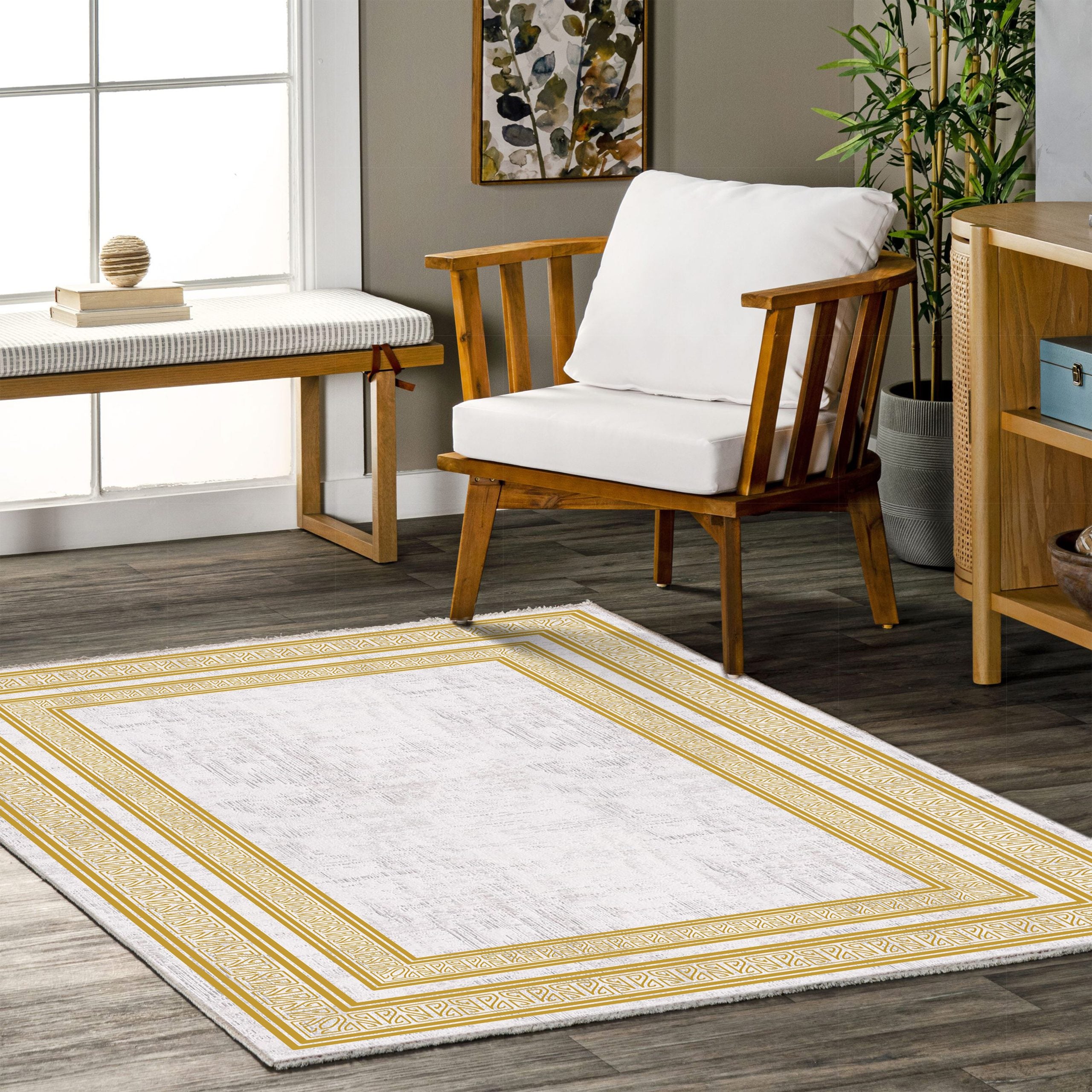 Netline Home Gray Silver Yellow Gold Classic Modern Machine Washable Chenille Rug Design NH7055 - Gallery Image 5 - Netline Home