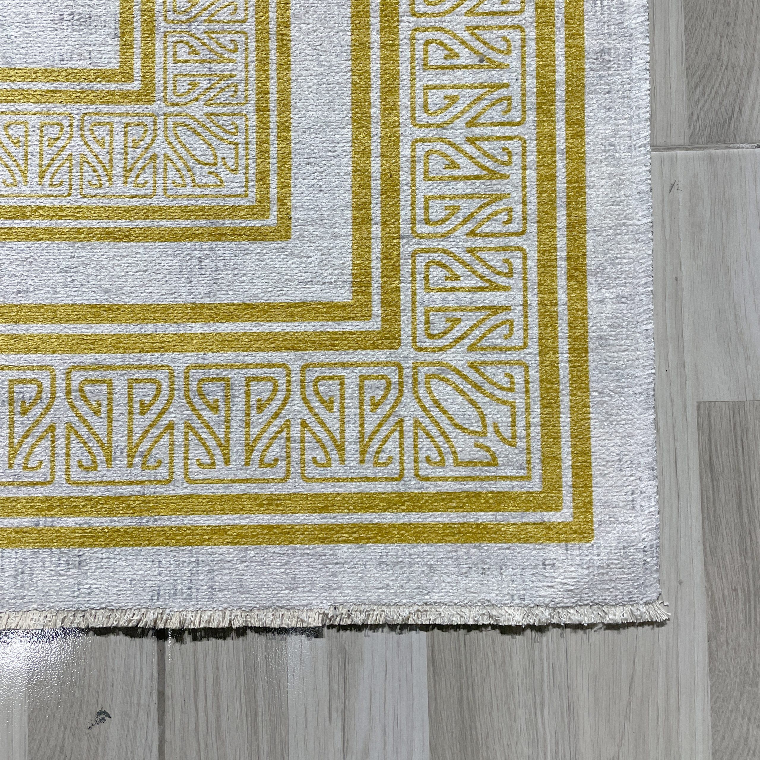 Netline Home Gray Silver Yellow Gold Classic Modern Machine Washable Chenille Rug Design 383-01 - Detailed Photoshoot - Netline Home