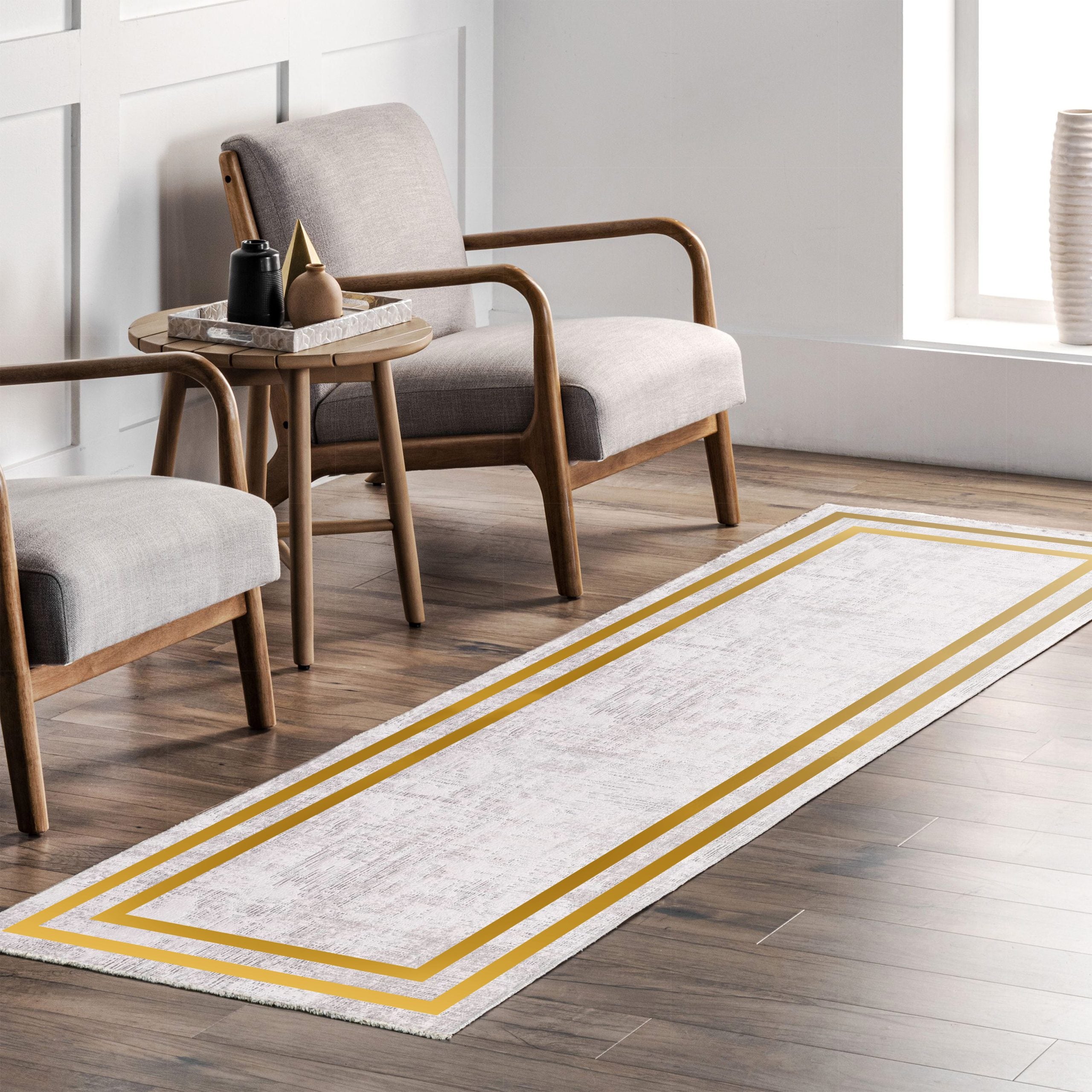 Netline Home Gray Silver Yellow Gold Classic Modern Machine Washable Chenille Rug Design NH7056 - Gallery Image 7 - Netline Home
