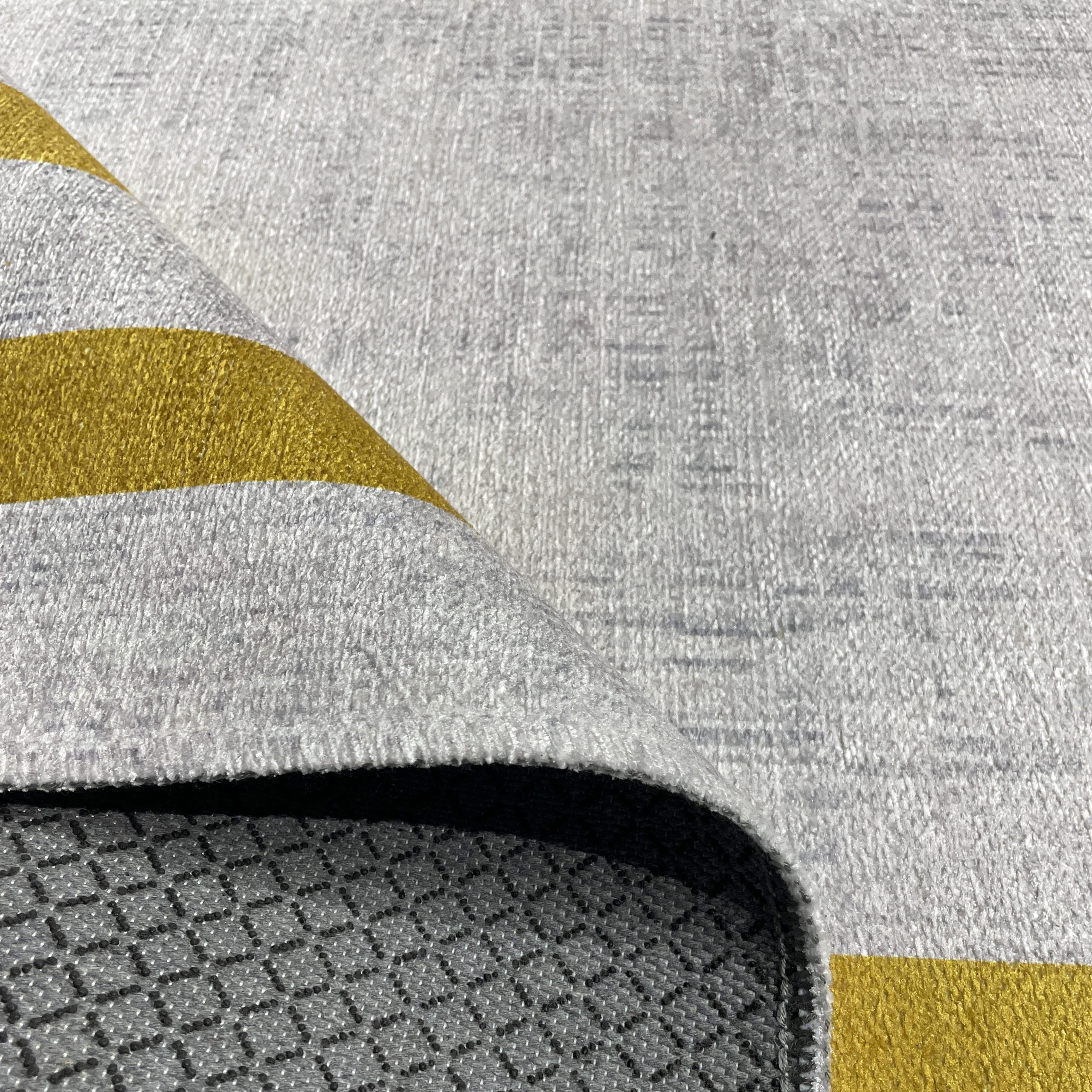 Netline Home Gray Silver Yellow Gold Classic Modern Machine Washable Chenille Rug Design 387-01 - Gallery Image 4 - Netline Home