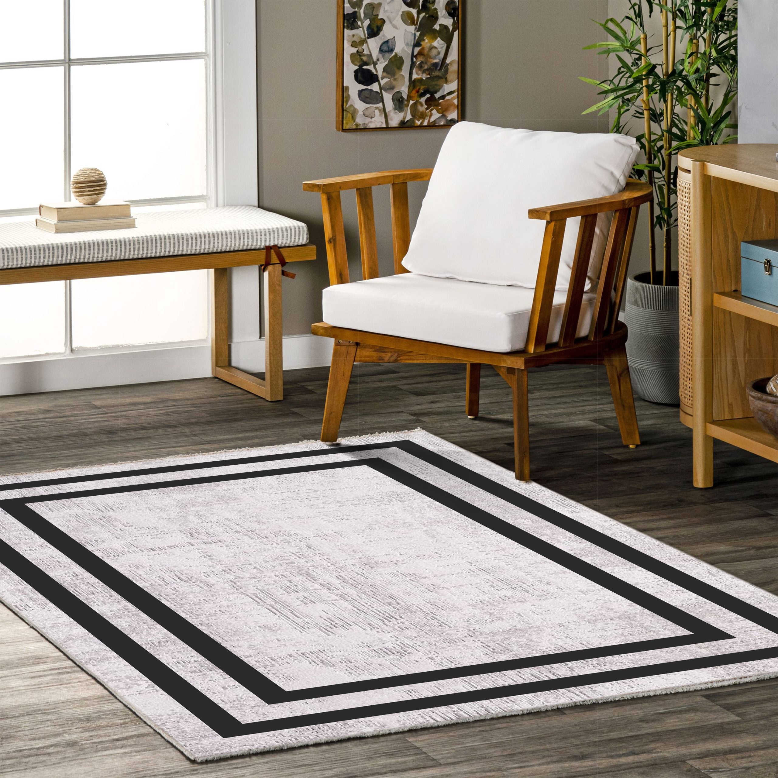 Netline Home Gray Silver Black Anthracite Classic Modern Machine Washable Chenille Rug Design NH7057 - Gallery Image 5 - Netline Home