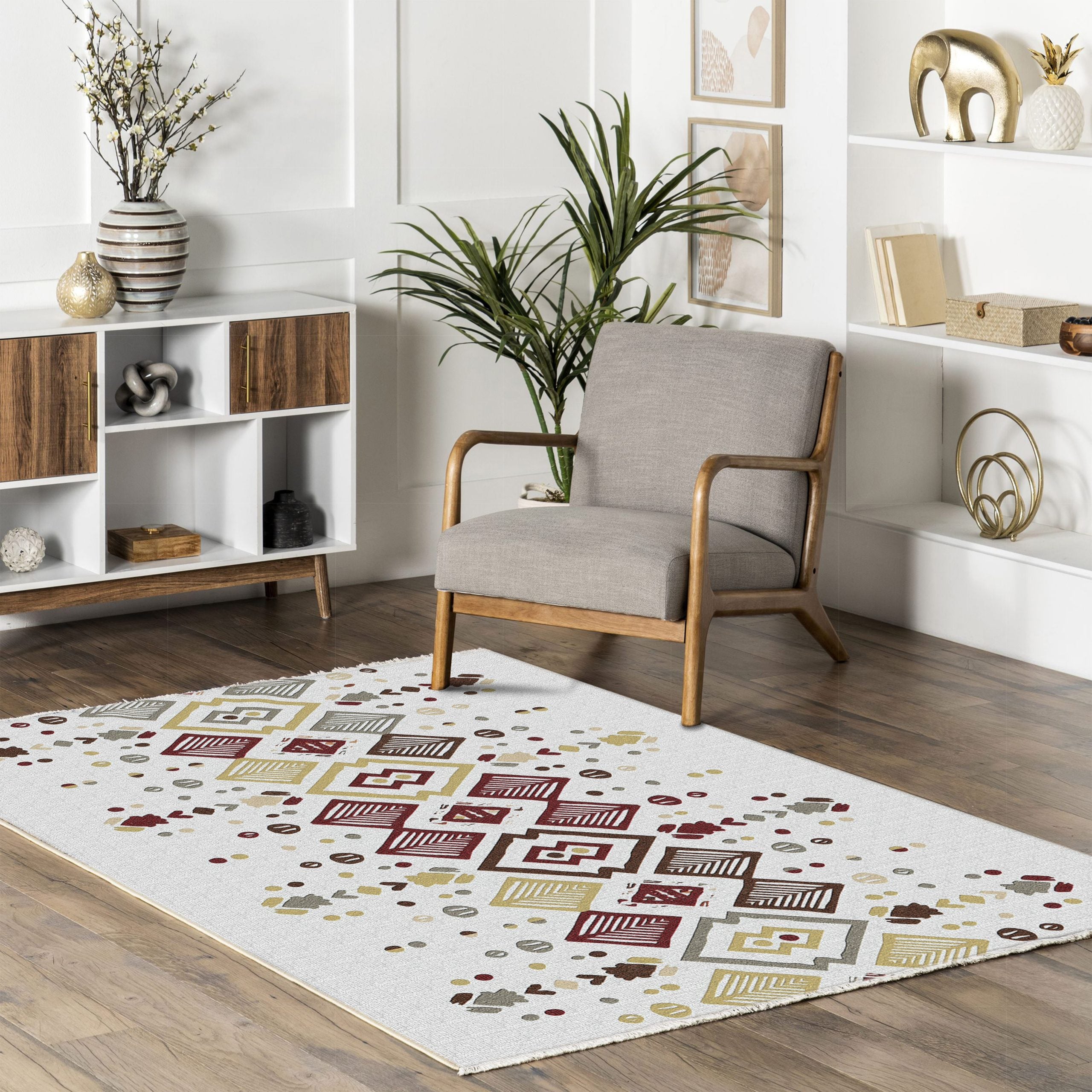 Netline Home Yellow Gold Ethnic Machine Washable Chenille Rug Design 390-02 - Gallery Image 8 - Netline Home