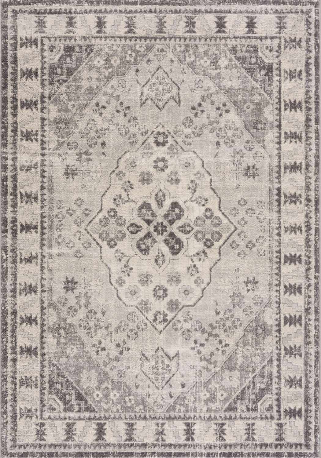 Montana Oriental Grey Rug by The Rugs, showcasing a detailed grey and beige patterned area rug with intricate design.