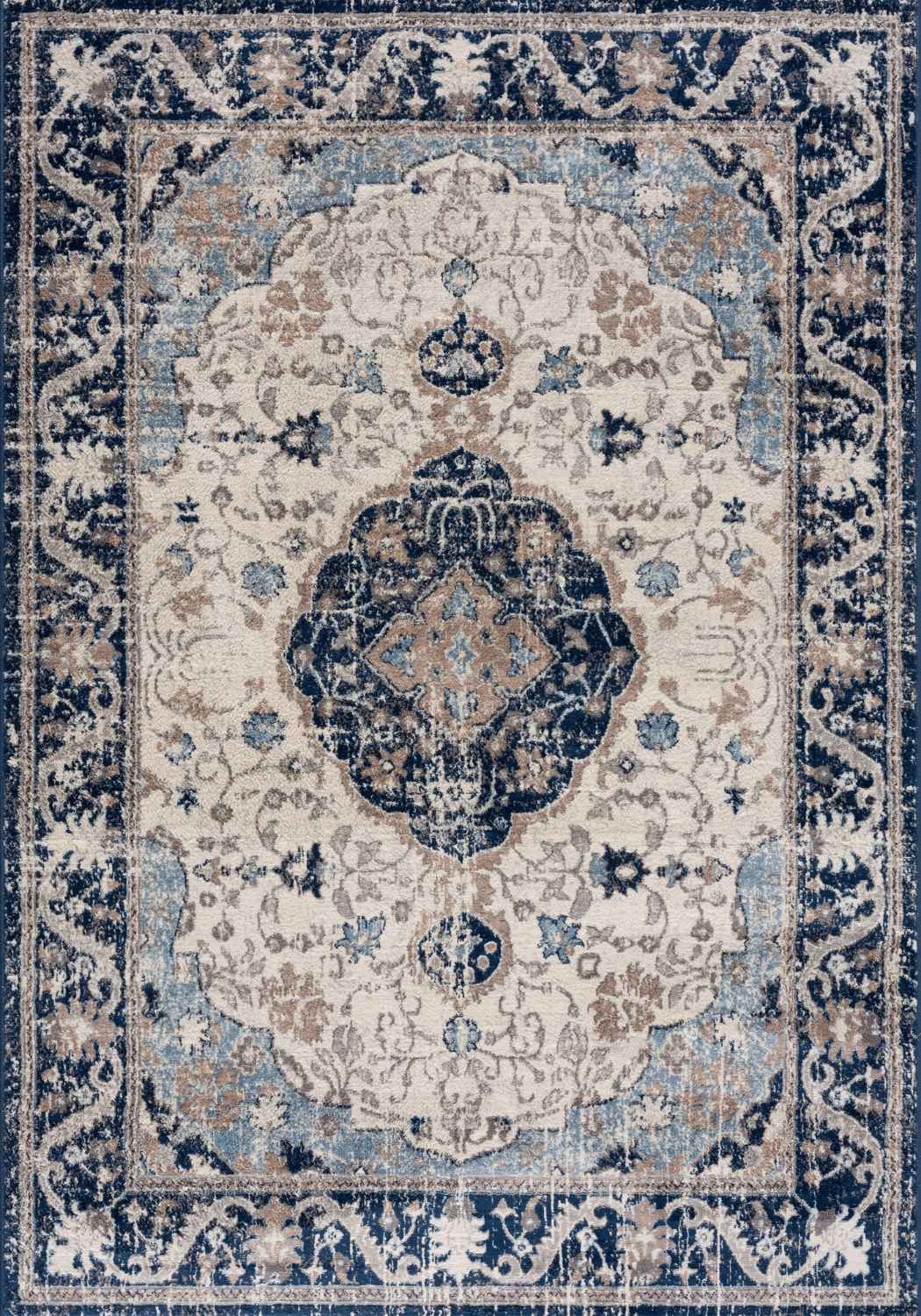 Montana Oriental Blue Rug by The Rugs, featuring intricate blue and beige patterns, plush textile, and detailed design.
