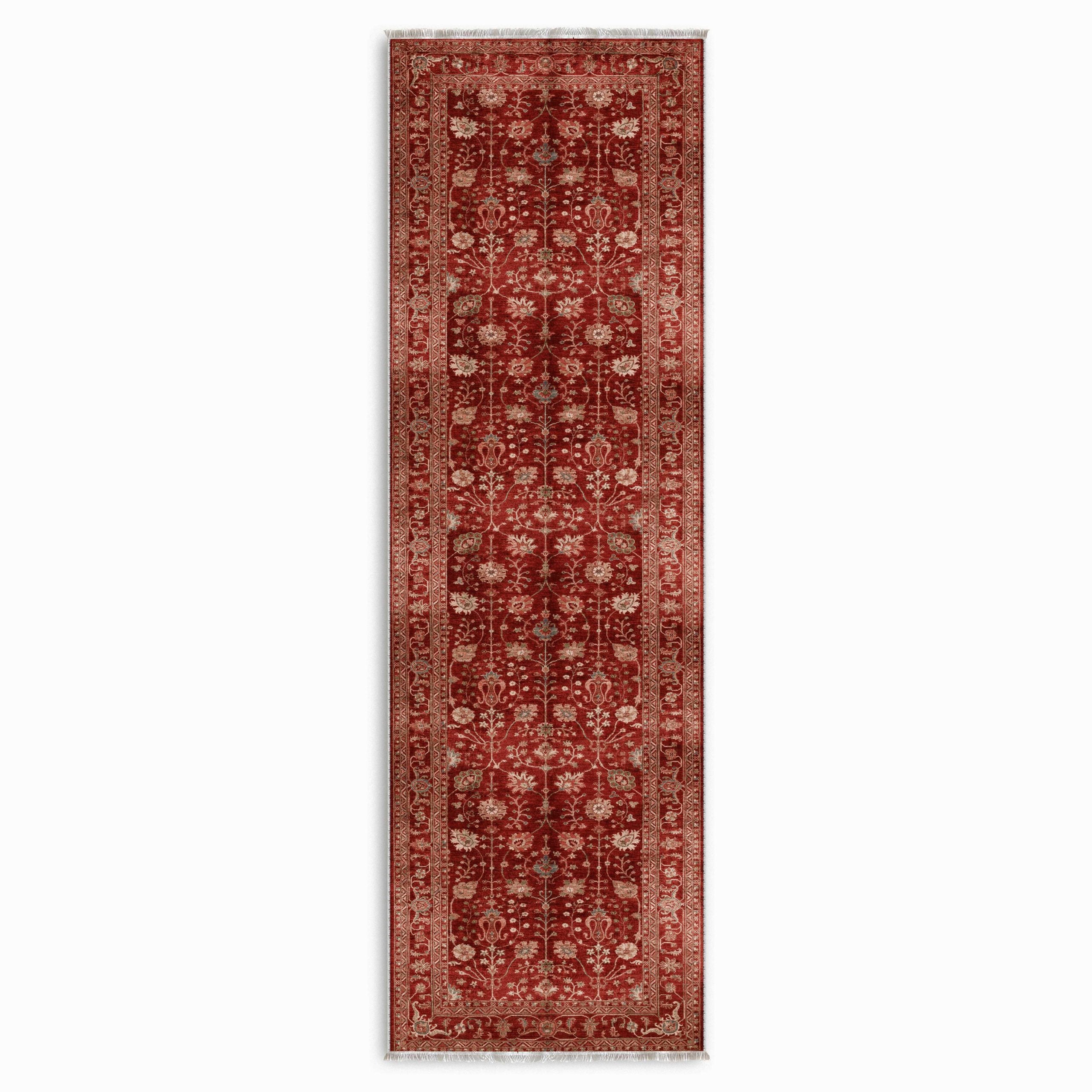 Netline Home Red Burgundy Ethnic Classic Vintage Machine Washable Chenille Rug Design 3012-01 - Gallery Image 6 - Netline Home