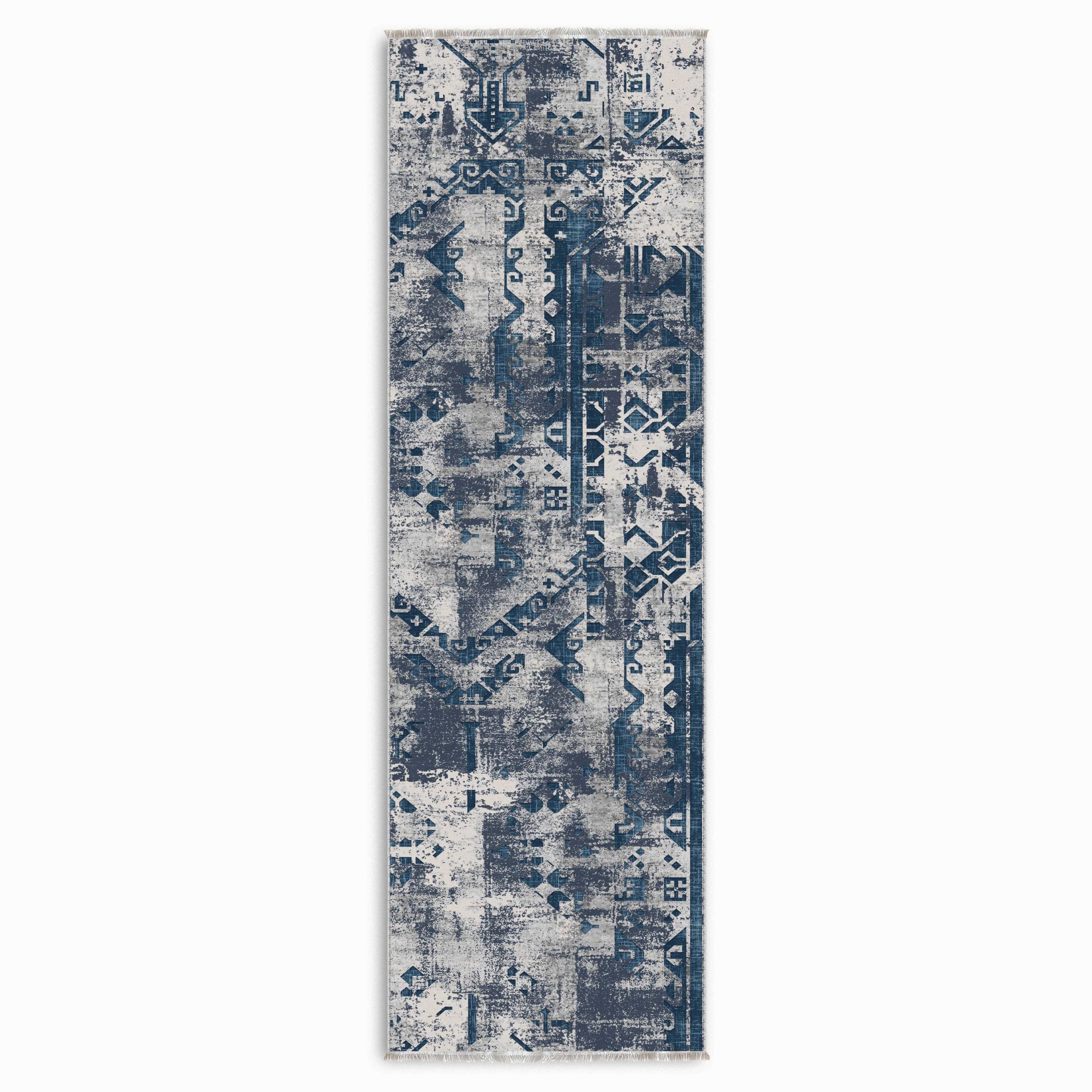 Netline Home Blue Navy Geometric Modern Kitchen Machine Washable Chenille Rug Design NH7164 - Gallery Image 7 - Netline Home