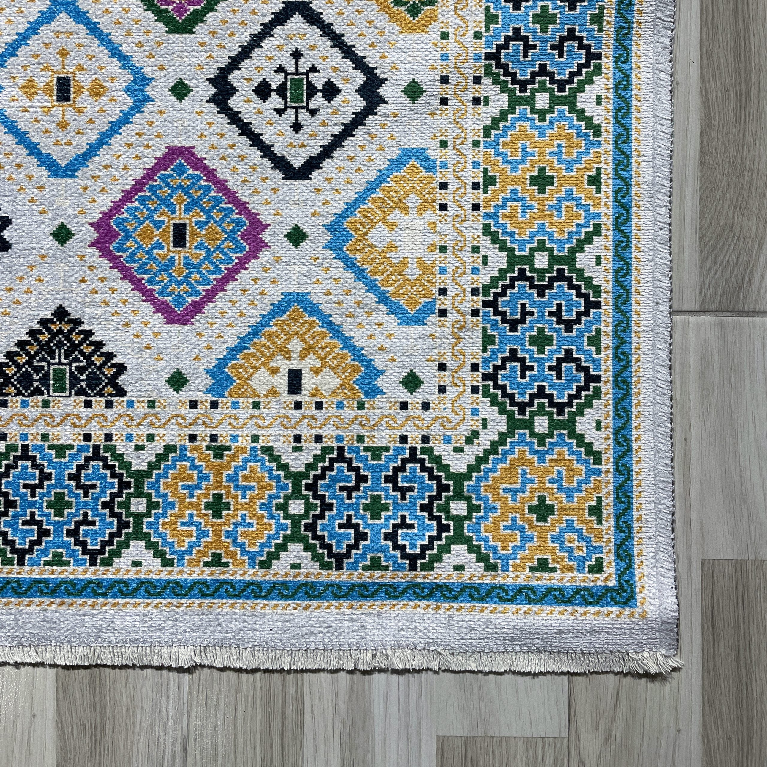 Netline Home Yellow Gold Ethnic Machine Washable Chenille Rug Design NH7062 - Detailed Photoshoot - Netline Home