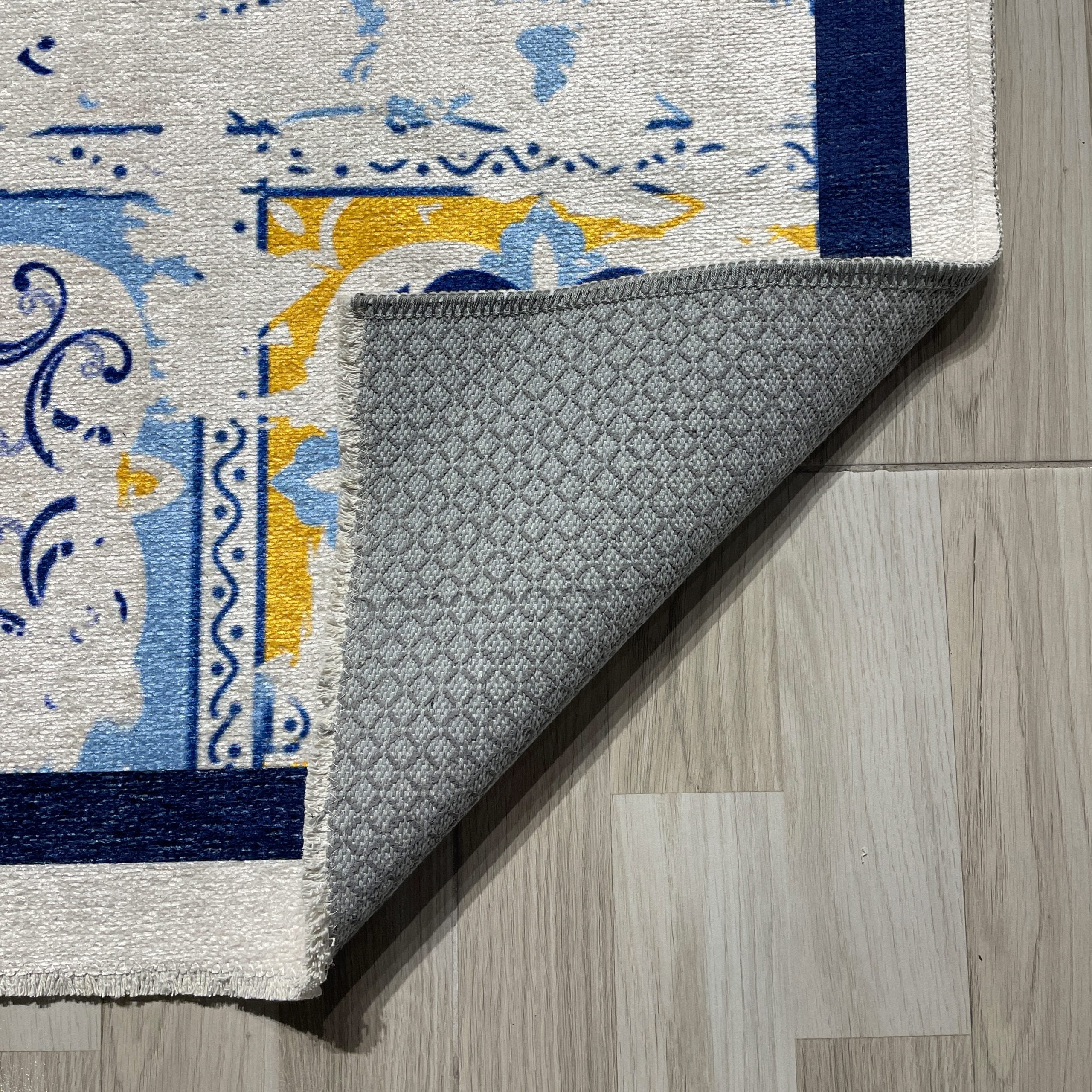 Netline Home Blue Navy Yellow Gold Ethnic Machine Washable Chenille Rug Design NH7063 - Gallery Image 3 - Netline Home