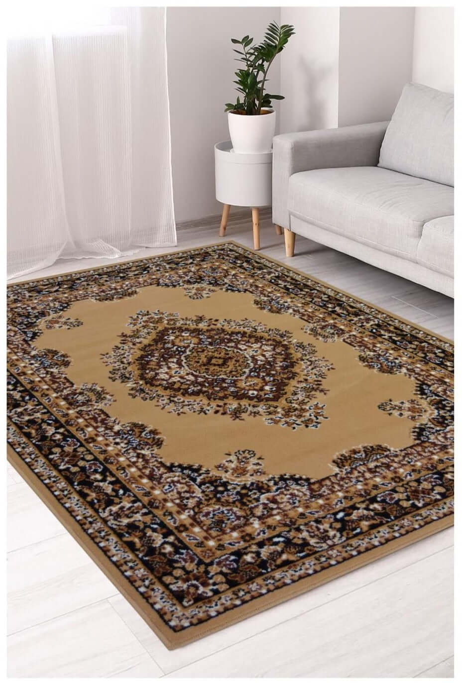 Traditional brown rug from The Rugs, featuring intricate pattern and soft texture, ideal for adding warmth to any room.