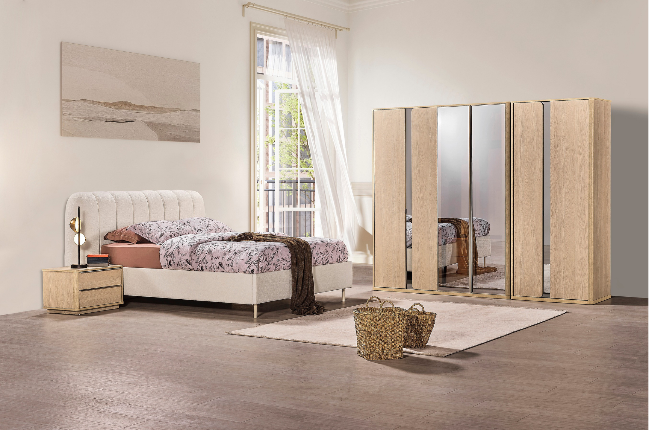 Modern Perla bedroom furniture by Netline Home Interior, showcasing a stylish bed frame and elegant bedroom decor.