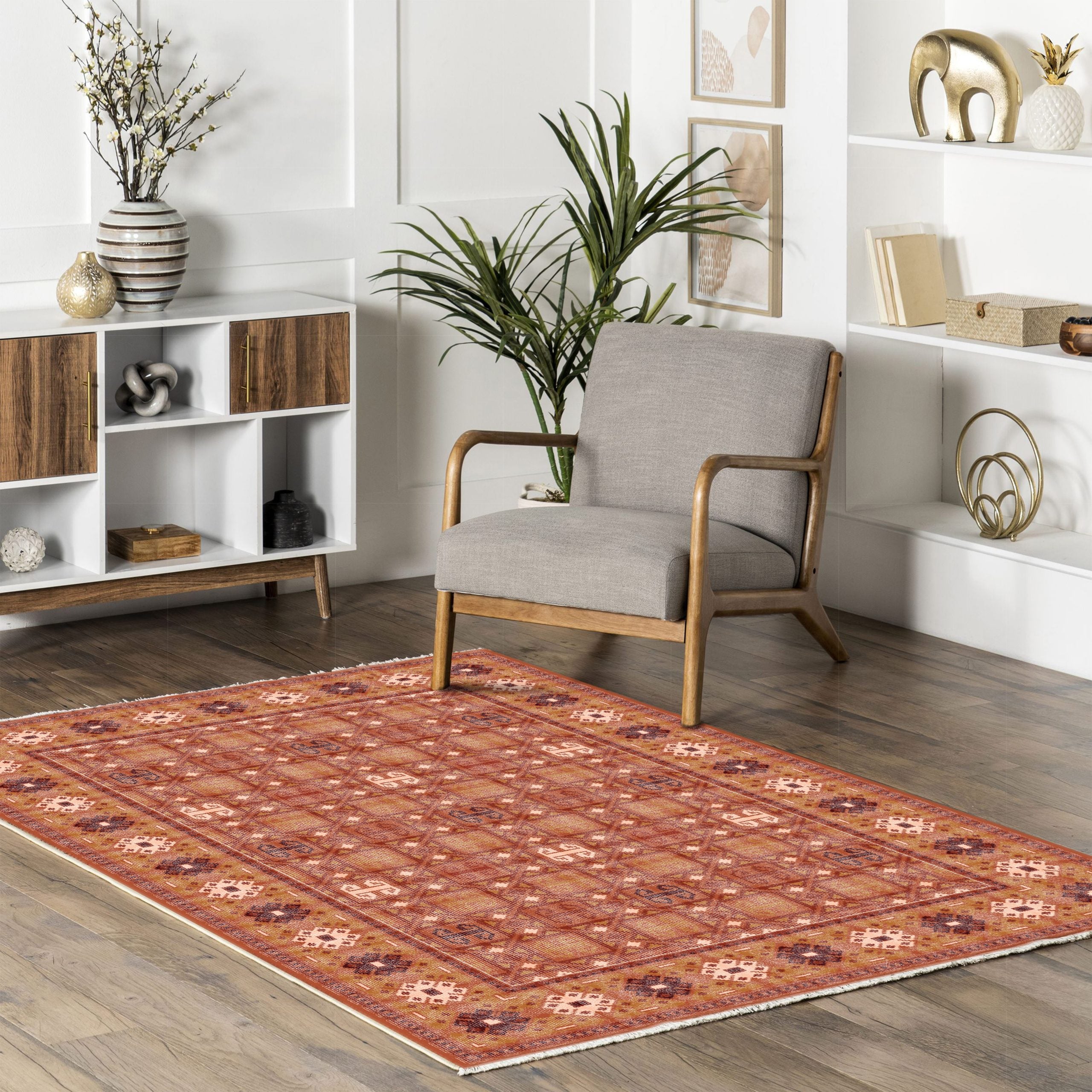 Netline Home Orange Terracotta Ethnic Machine Washable Chenille Rug Design 411-01 - Gallery Image 8 - Netline Home