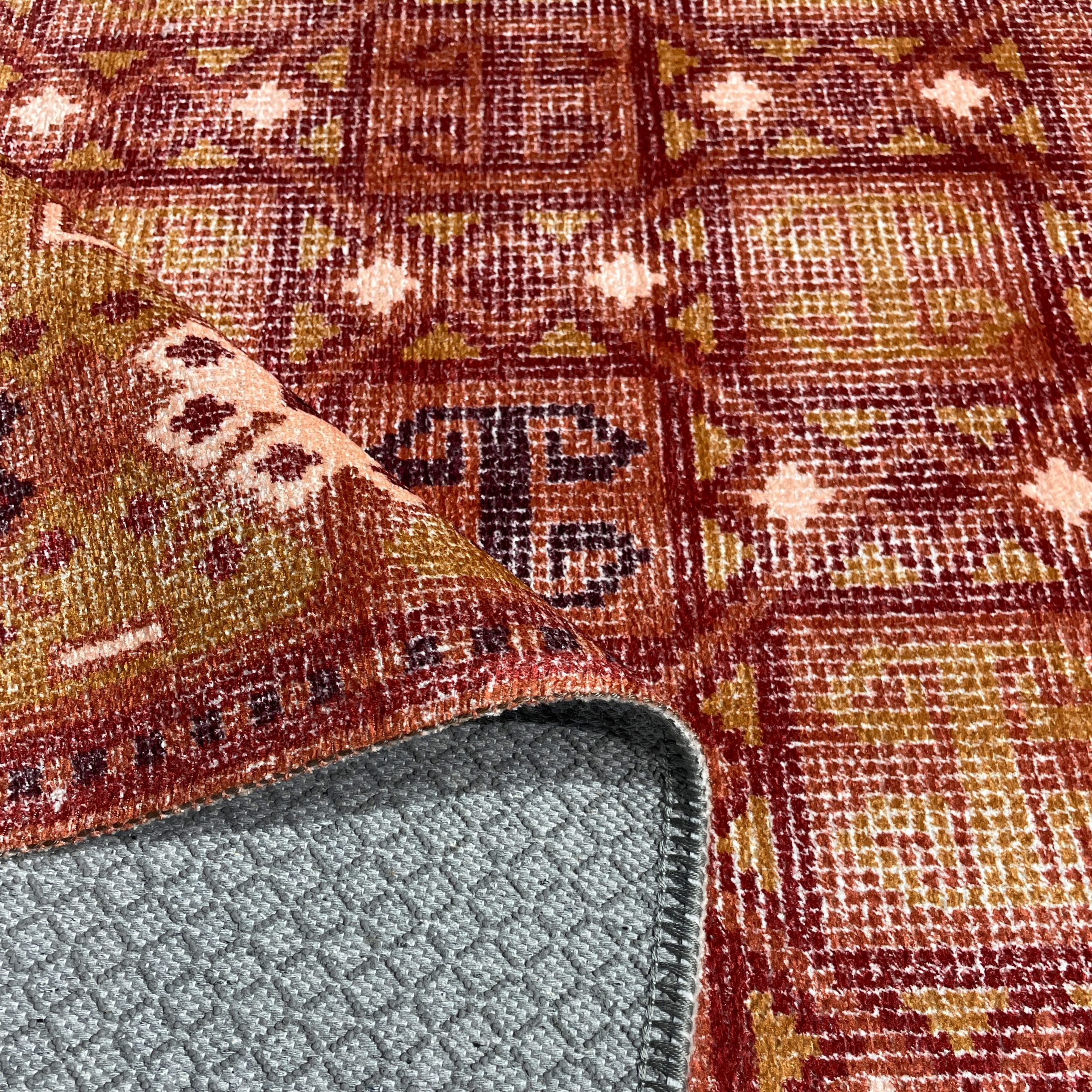 Netline Home Orange Terracotta Ethnic Machine Washable Chenille Rug Design 411-01 - Gallery Image 4 - Netline Home