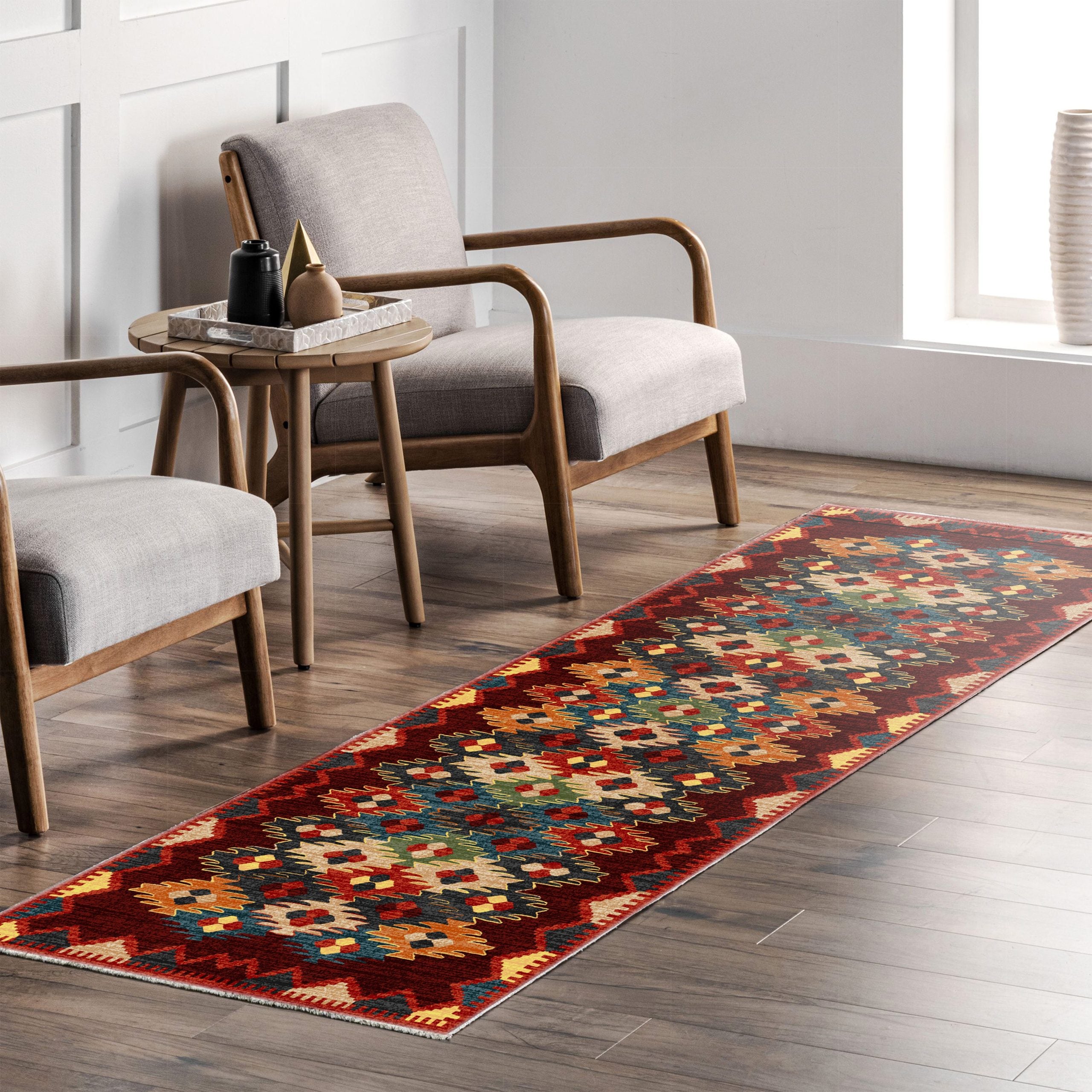 Netline Home Red Burgundy Ethnic Classic Machine Washable Chenille Rug Design NH7066 - Gallery Image 7 - Netline Home