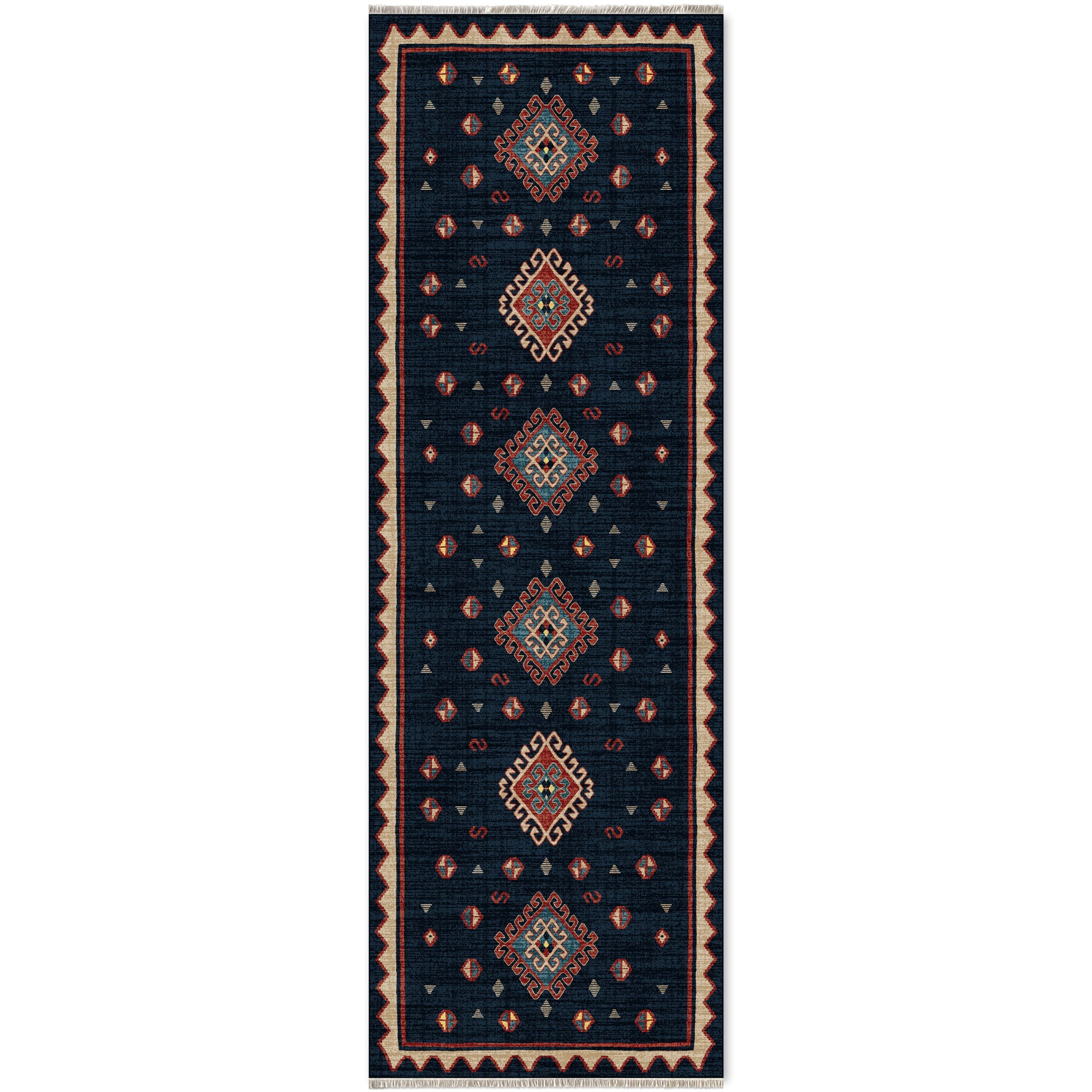 Netline Home Blue Navy Ethnic Classic Machine Washable Chenille Rug Design NH7068 - Gallery Image 6 - Netline Home