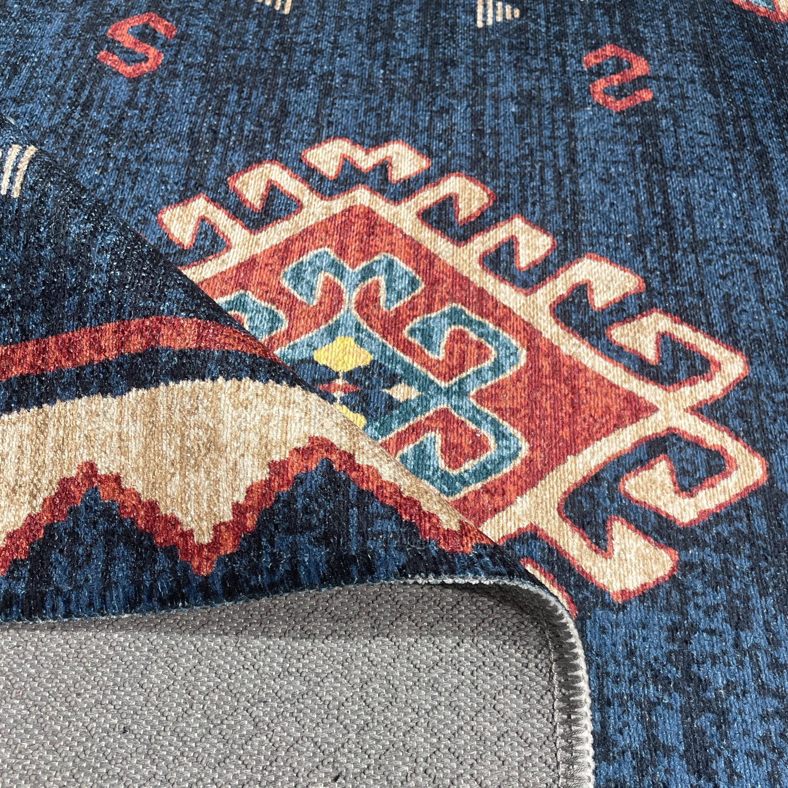 Netline Home Blue Navy Ethnic Classic Machine Washable Chenille Rug Design 442-01 - Gallery Image 4 - Netline Home