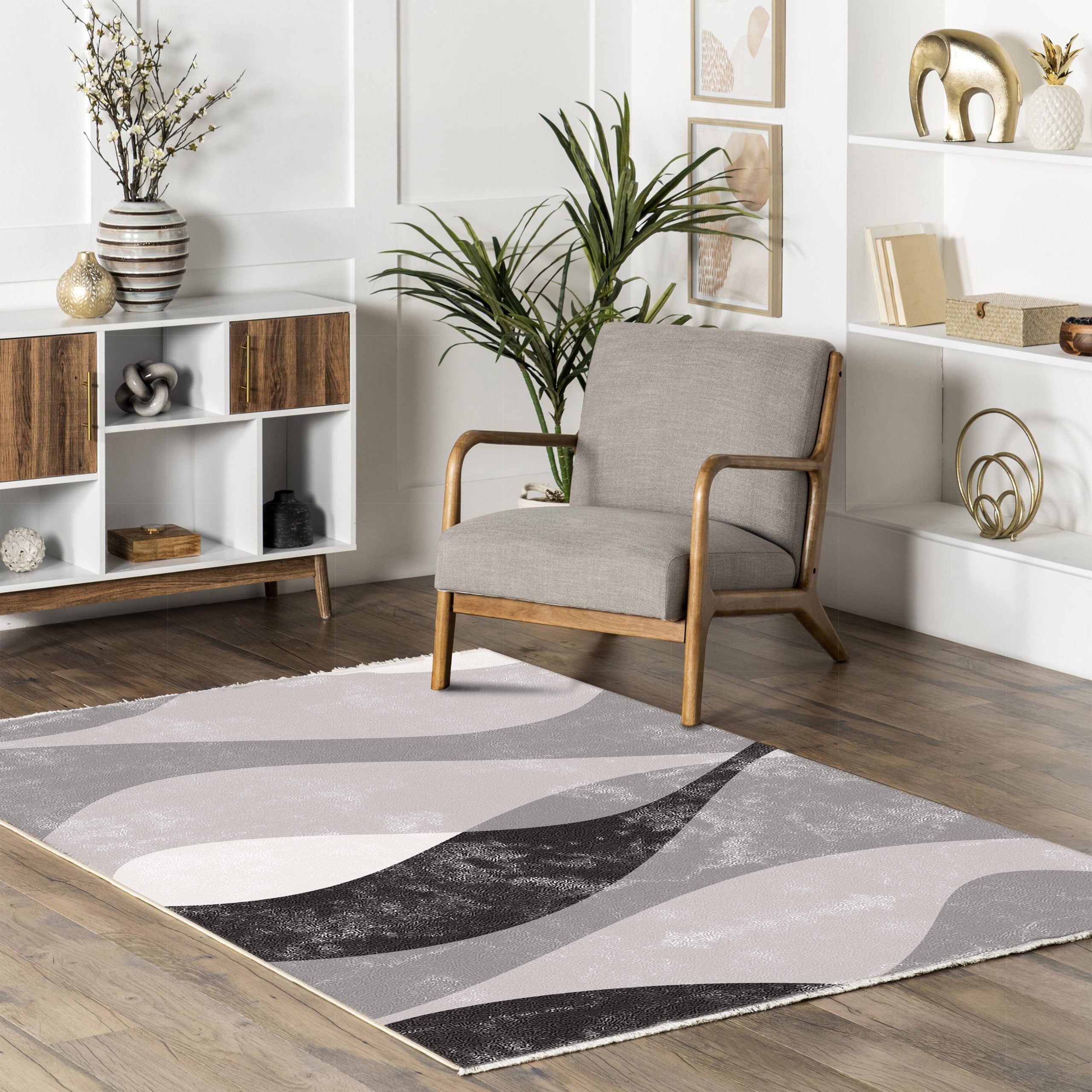 Netline Home Gray Silver Black Anthracite Geometric Modern Machine Washable Chenille Rug Design 465-01 - Gallery Image 8 - Netline Home
