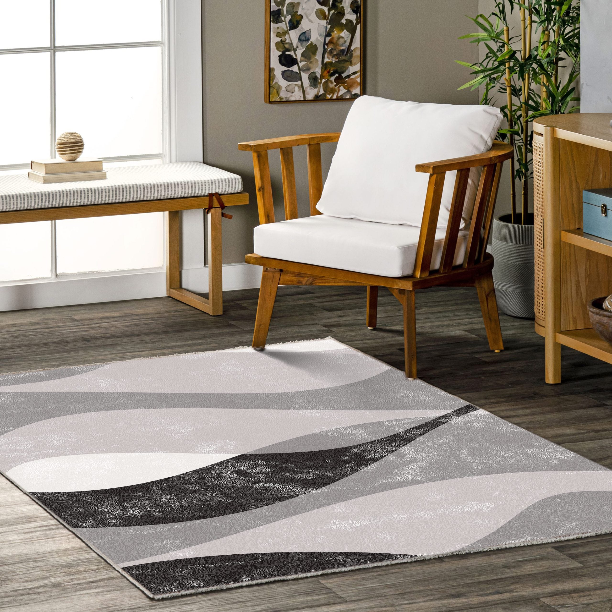 Netline Home Gray Silver Black Anthracite Geometric Modern Machine Washable Chenille Rug Design 465-01 - Gallery Image 5 - Netline Home