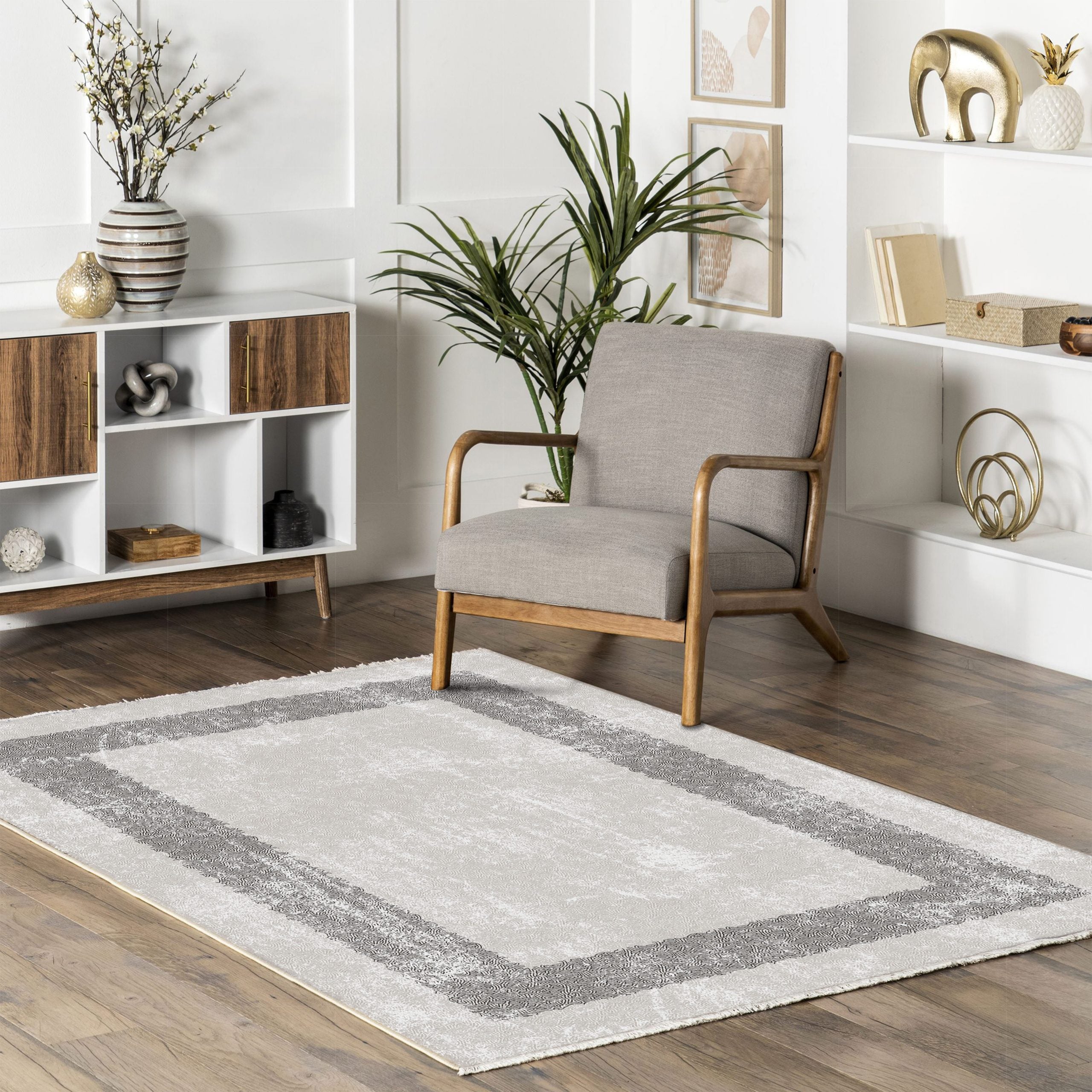 Netline Home Gray Silver Modern Machine Washable Chenille Rug Design NH7074 - Gallery Image 8 - Netline Home