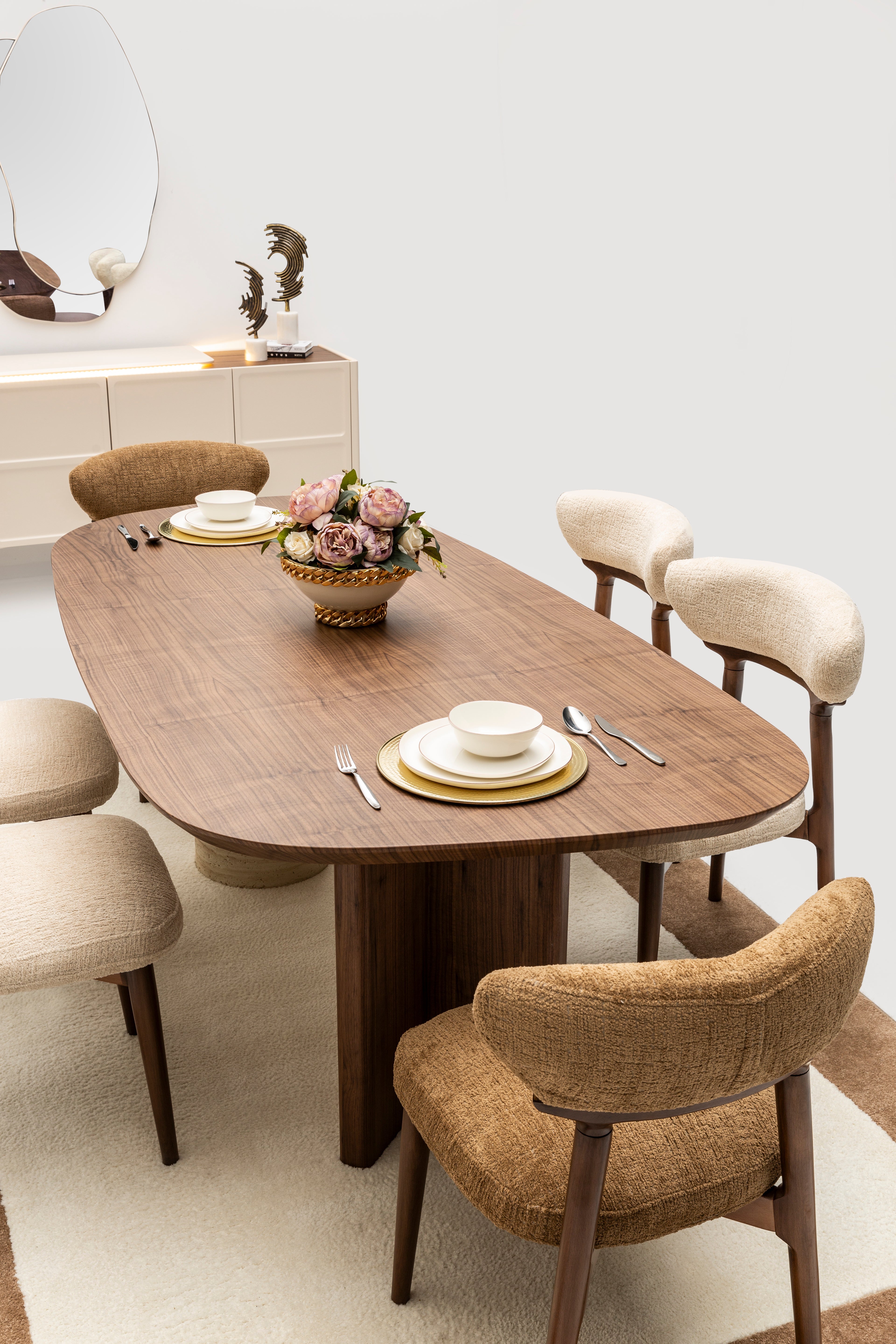 Modern Rolex dining room furniture set by Netline Home Interior, including a stylish dining table and matching chairs in a contemporary design.