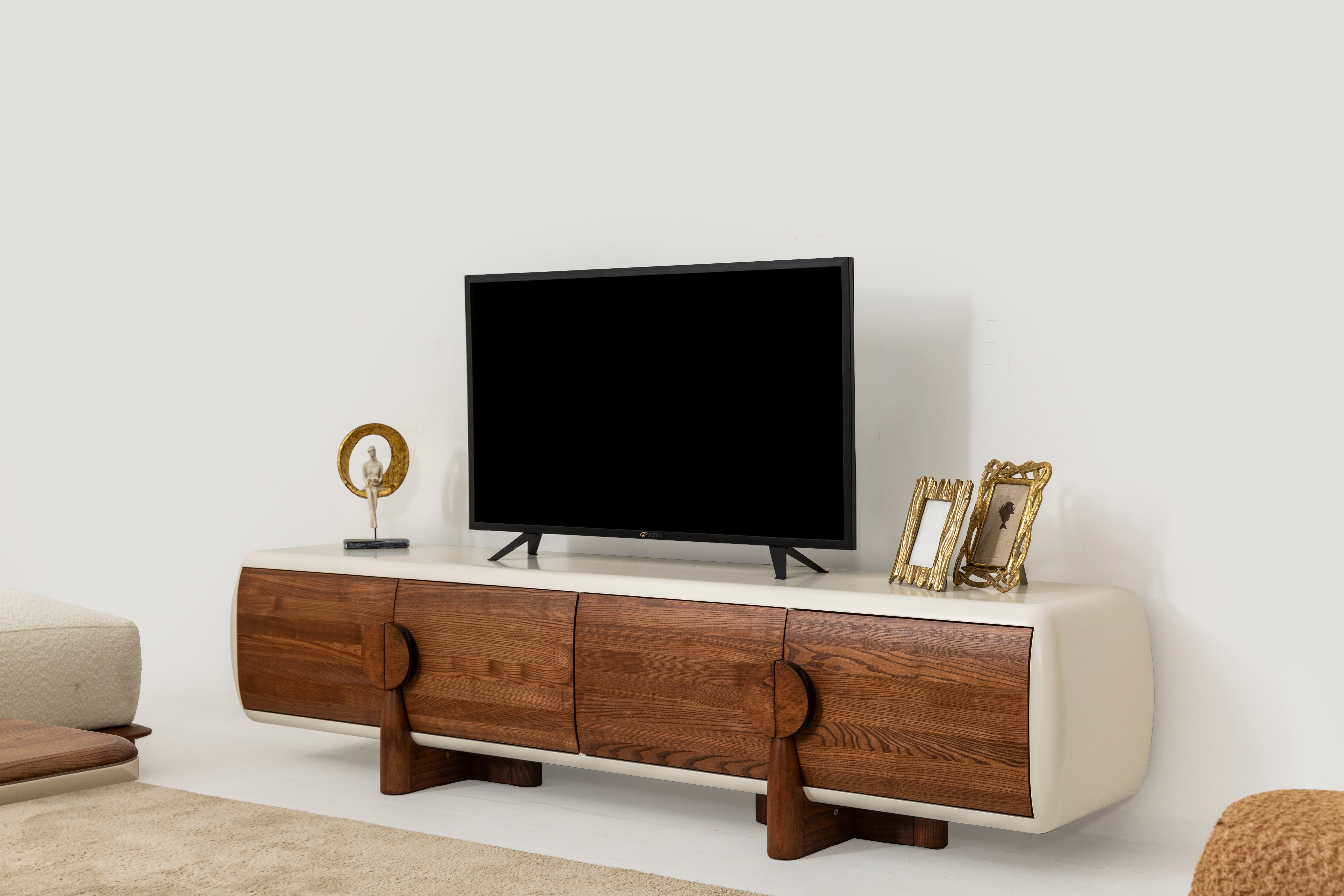 Contemporary Corvette TV unit by Netline Home Interior with sleek media storage and open shelves for modern living rooms.