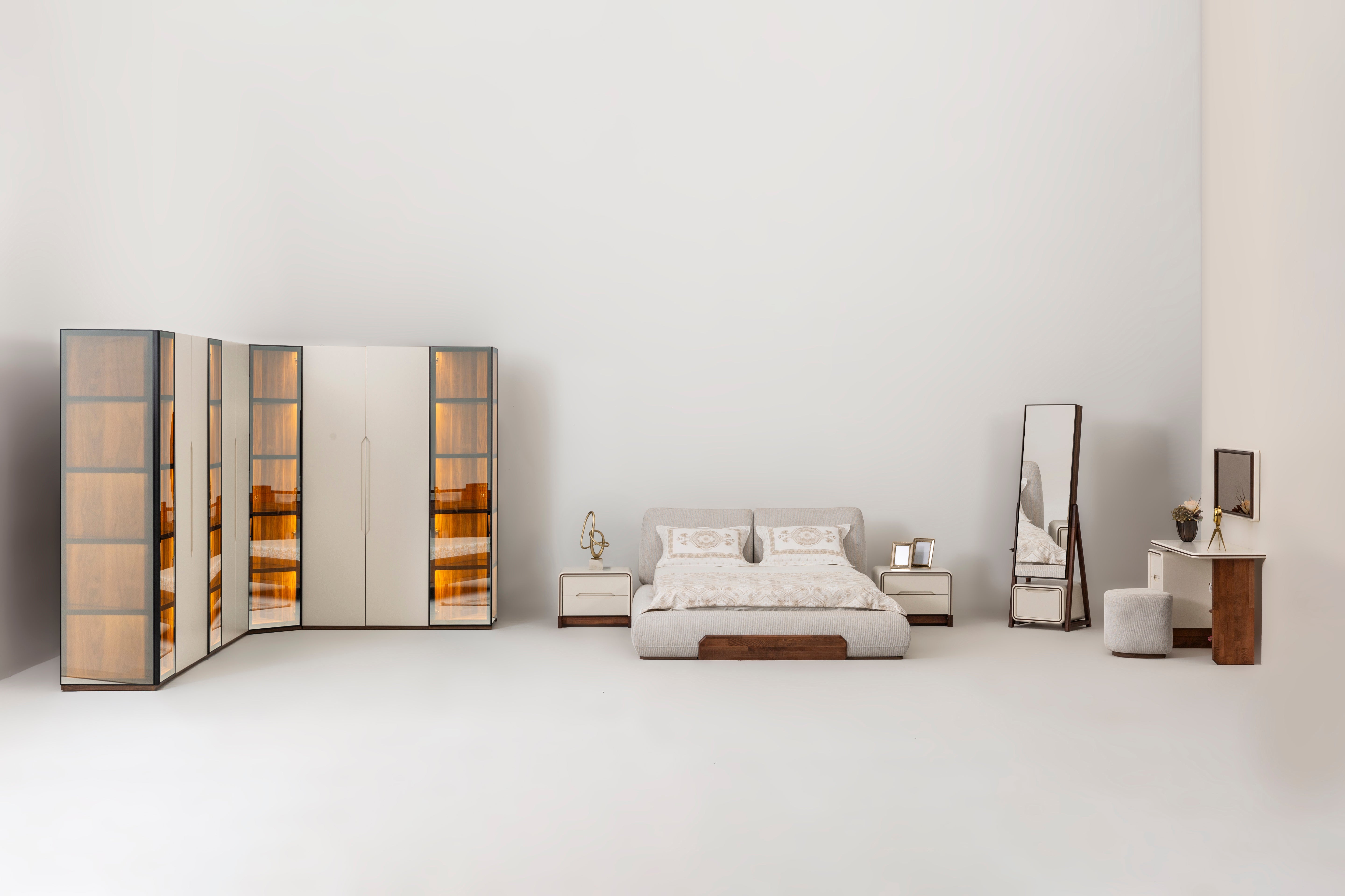 Cadillac Bedroom Set by Netline Home Interior with a modern bed, matching bedside tables, and wardrobe in a stylish bedroom scene.