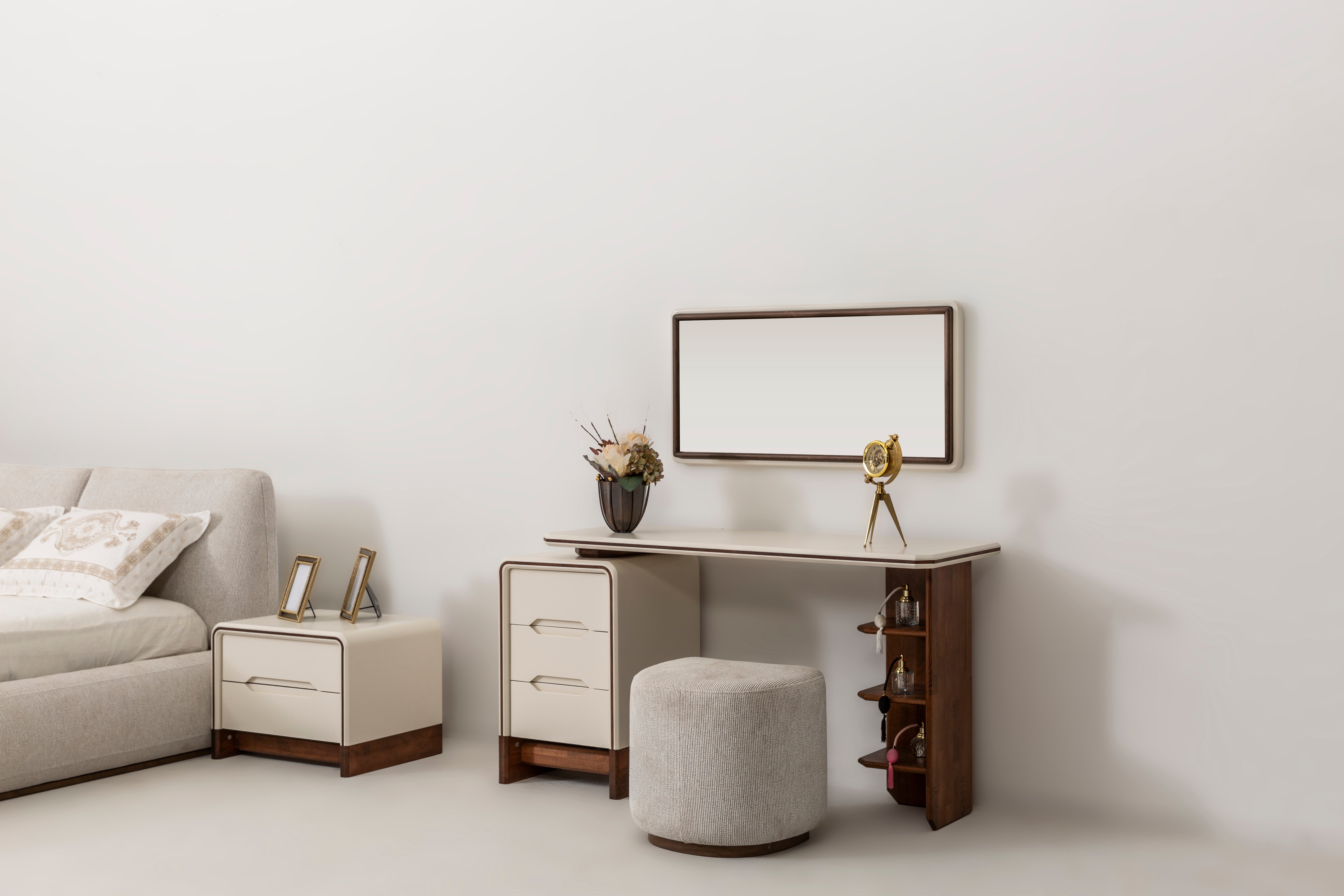Cadillac bedroom set by Netline Home Interior featuring a bed, matching nightstands, and wardrobe in a stylish bedroom scene.