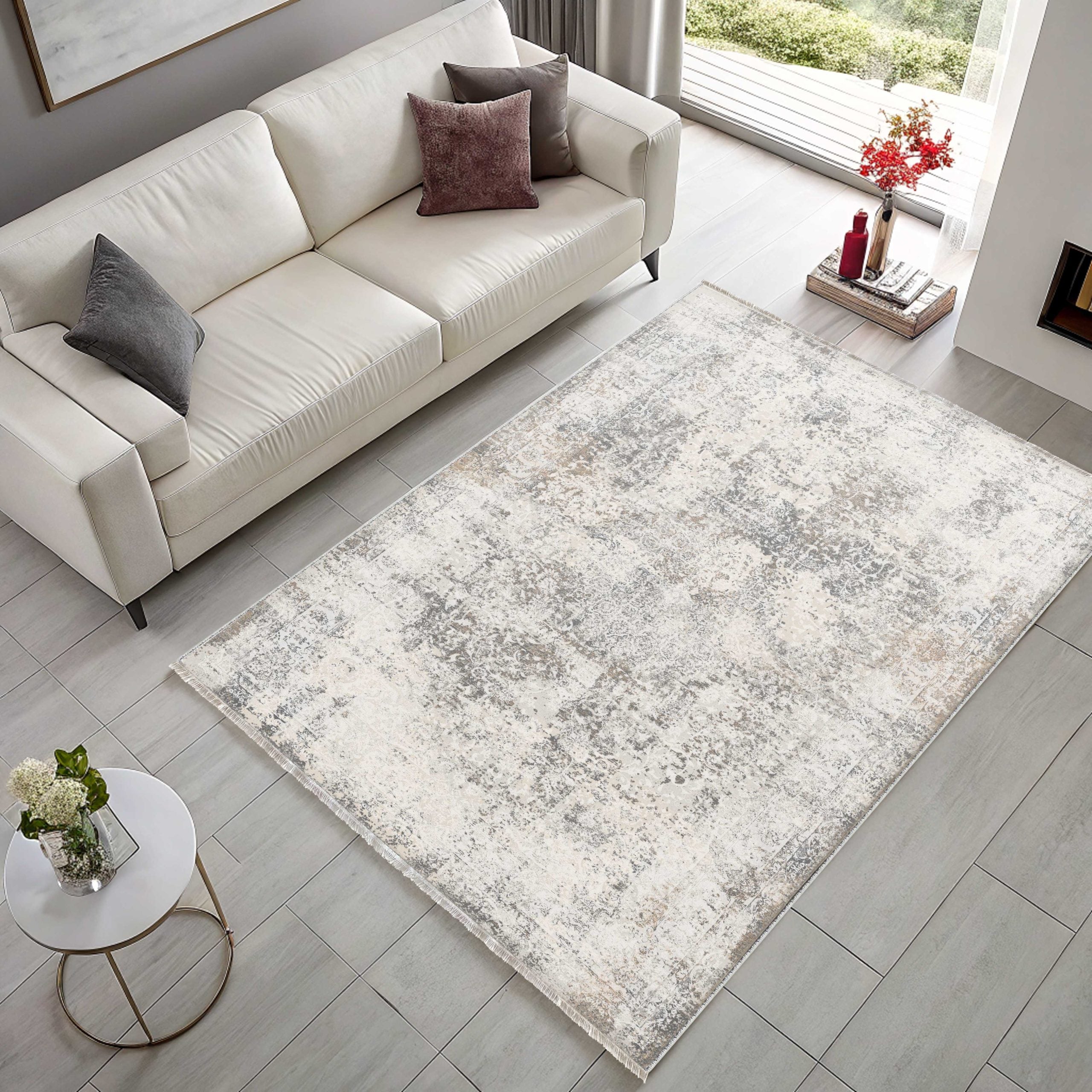 Netline Home Cream White Classic Vintage Machine Washable Chenille Rug Design NH7134 - Detailed Photoshoot - Netline Home