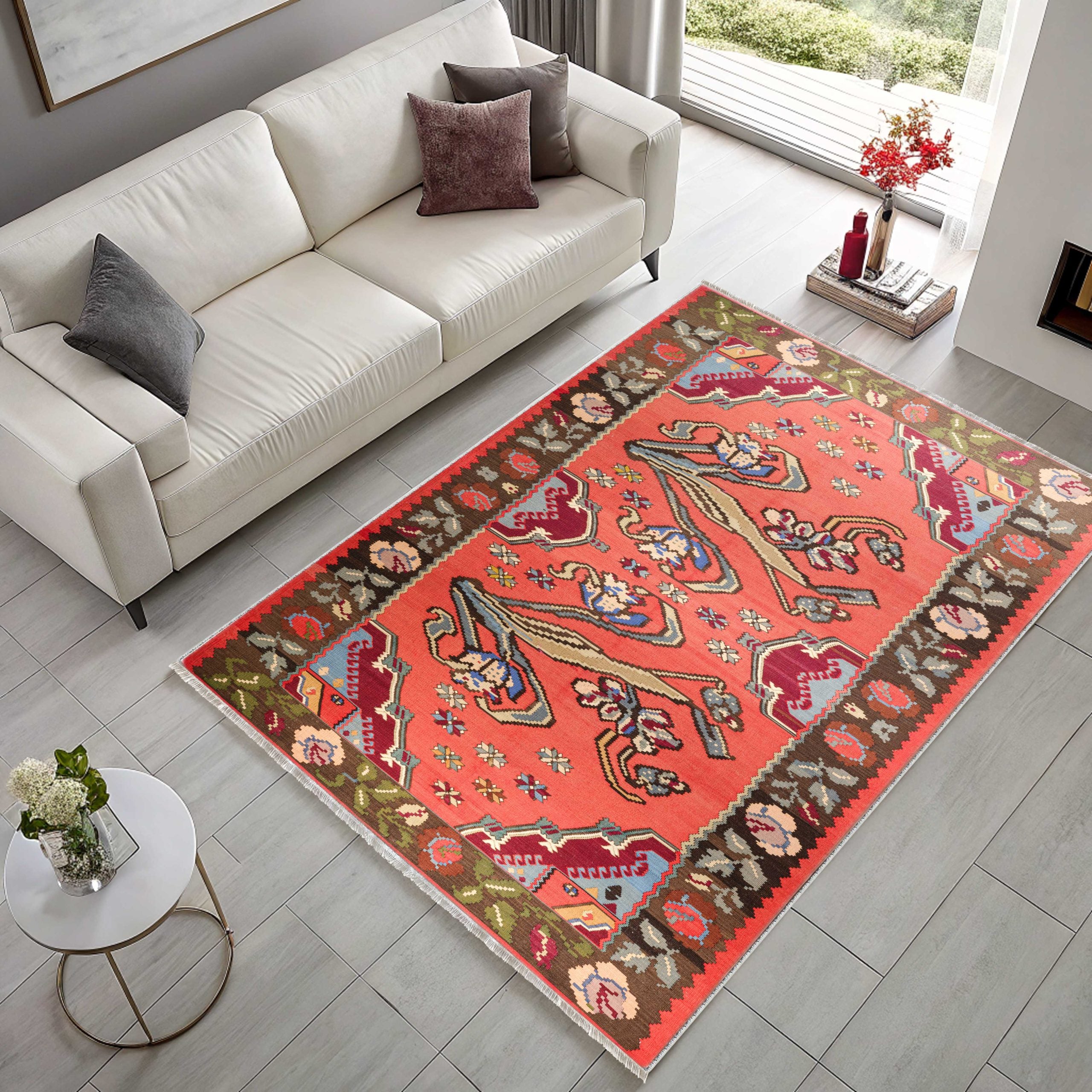 Netline Home Red Burgundy Pink Fuchsia Ethnic Classic Vintage Machine Washable Chenille Rug Design 3016 - Detailed Photoshoot - Netline Home