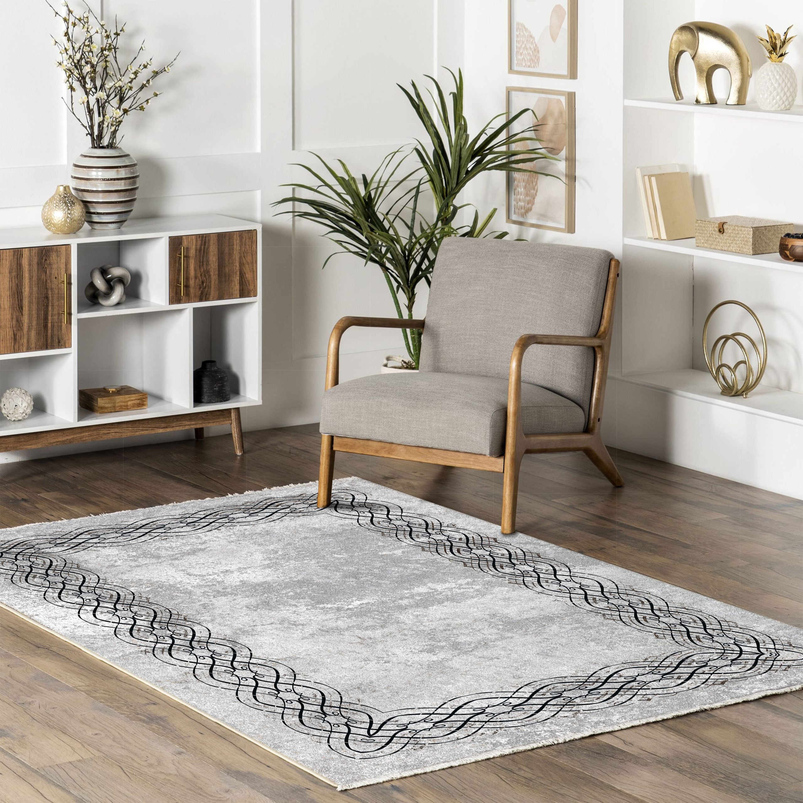 Netline Home Gray Silver Modern Machine Washable Chenille Rug Design 515-01 - Gallery Image 8 - Netline Home