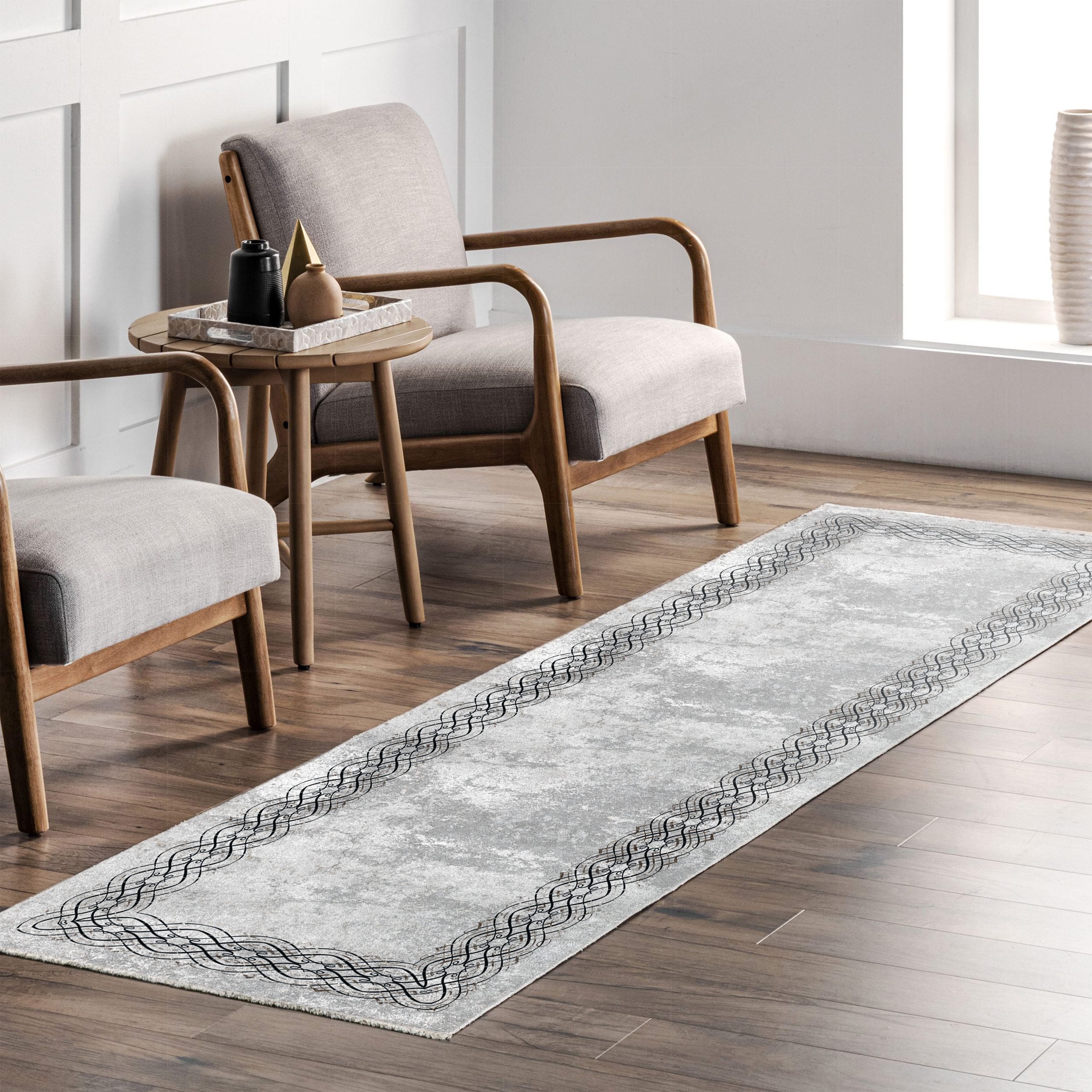 Netline Home Gray Silver Modern Machine Washable Chenille Rug Design NH7075 - Gallery Image 7 - Netline Home