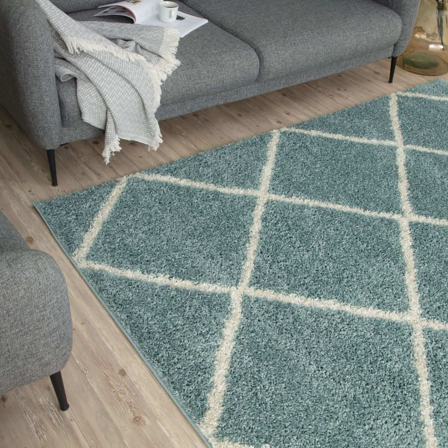 Moroccan Duck Egg Blue Shaggy Rug | 550