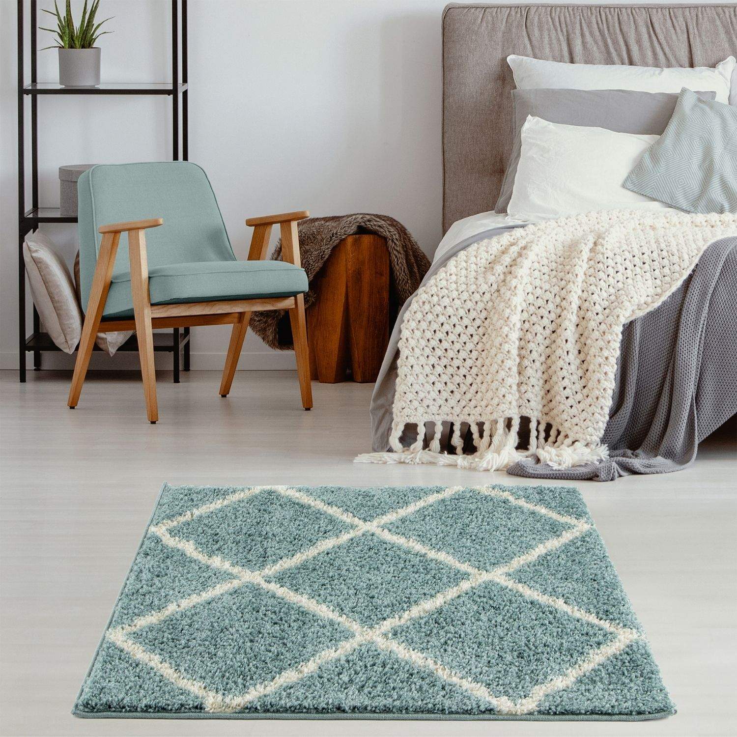Moroccan Duck Egg Blue Shaggy Rug | 550