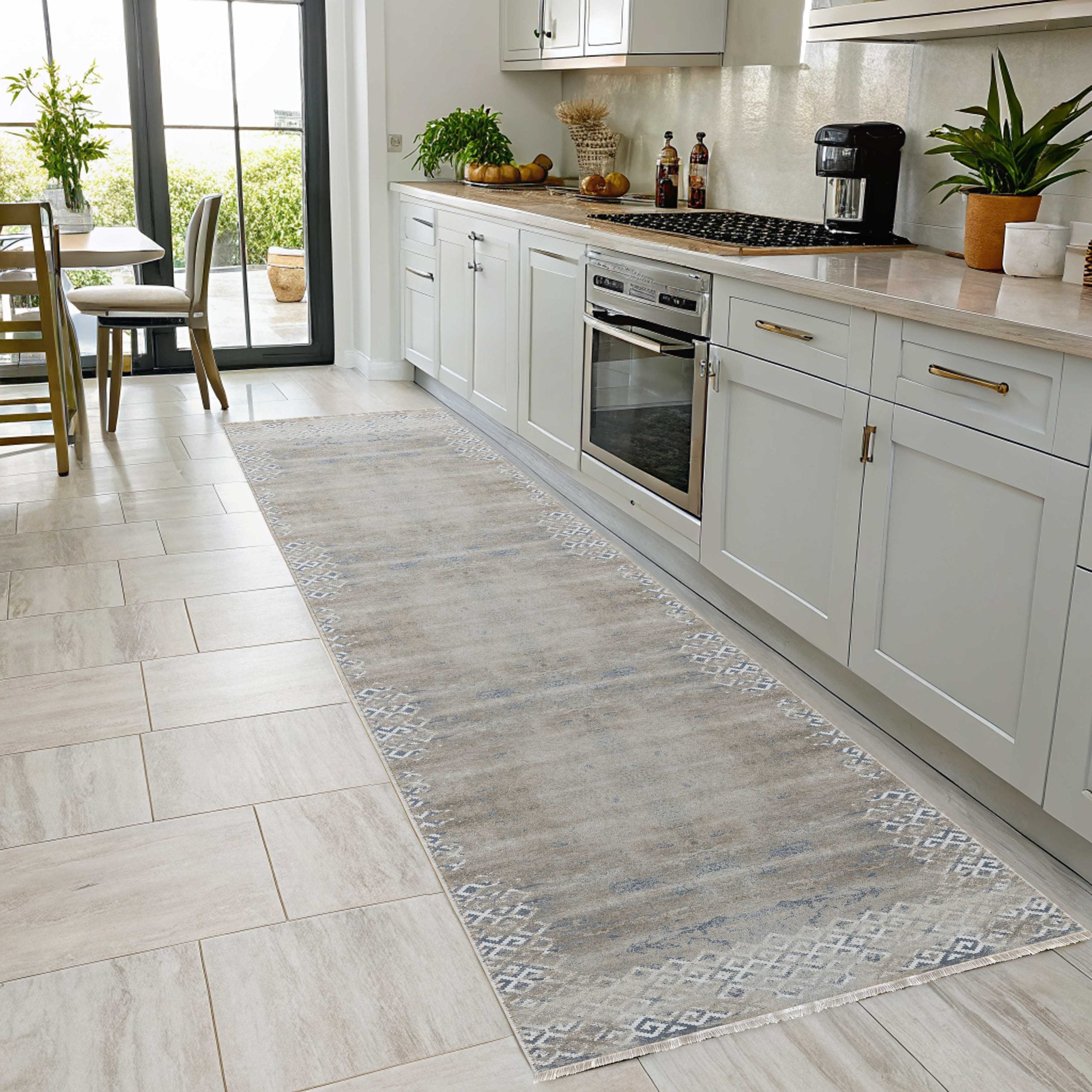 Netline Home Blue Navy Geometric Modern Kitchen Machine Washable Chenille Rug Design 2206 - Gallery Image 7 - Netline Home