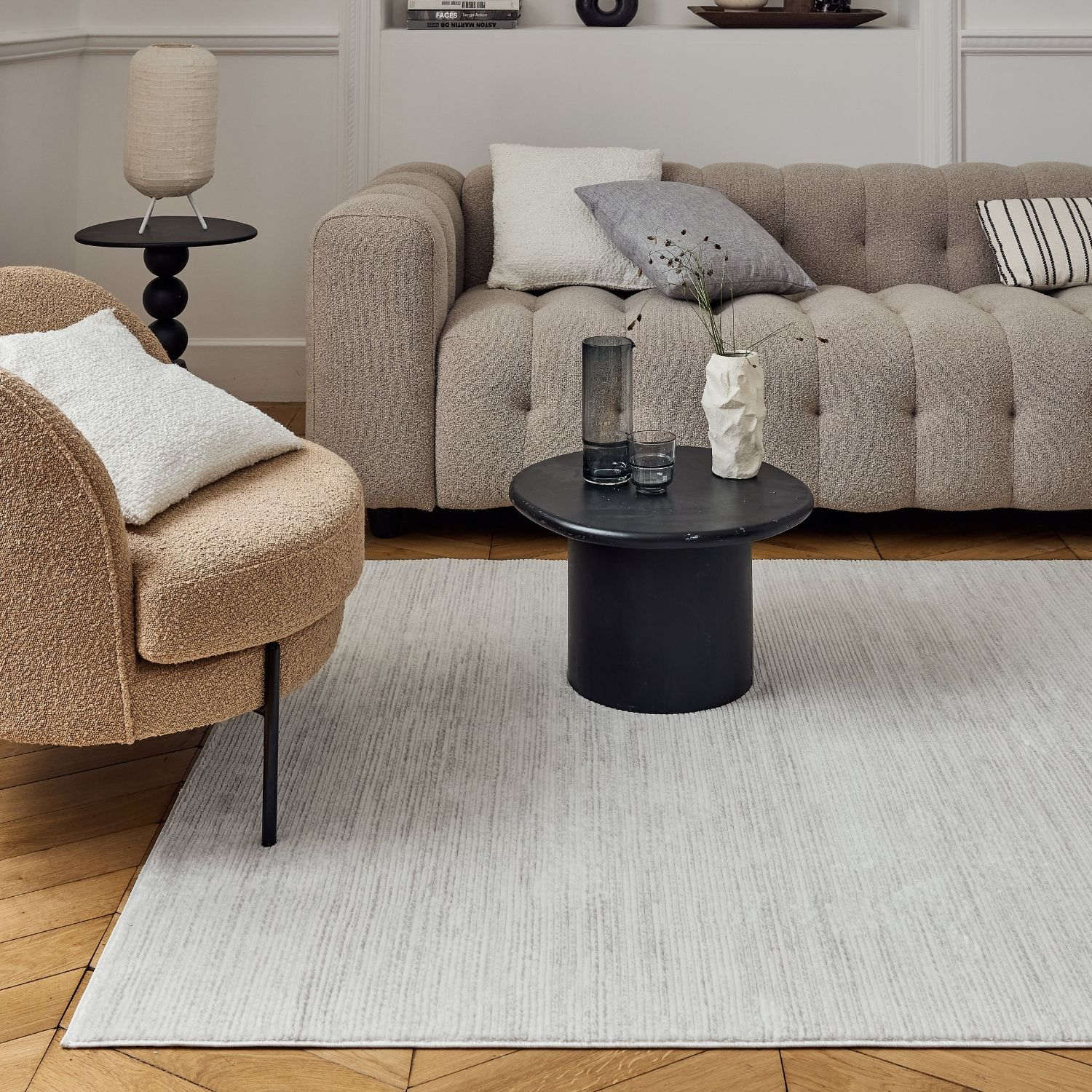 Carmel Cream-Grey Striped Rug | 6010