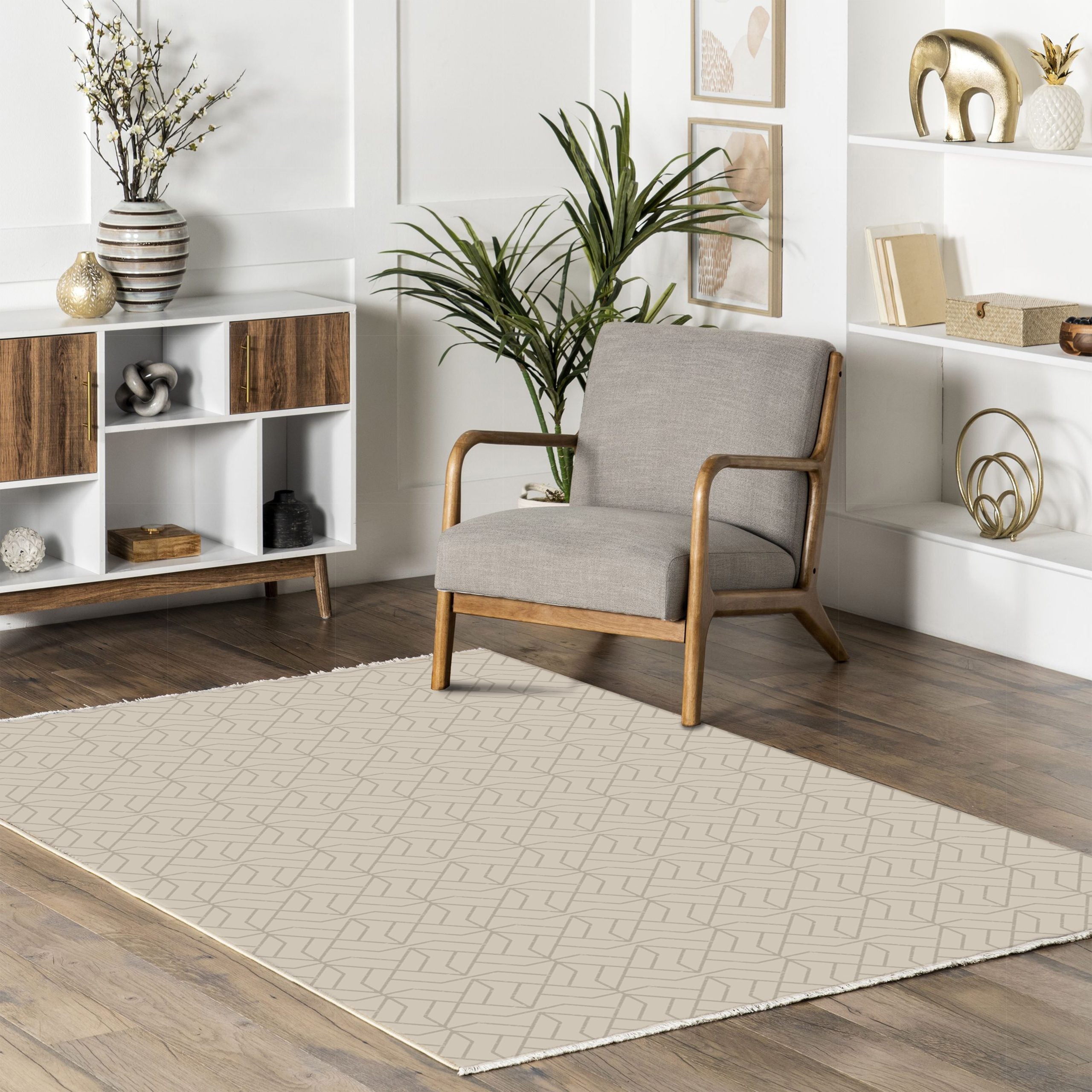 Netline Home Gray Silver Cream White Modern Machine Washable Chenille Rug Design 600-02 - Gallery Image 8 - Netline Home